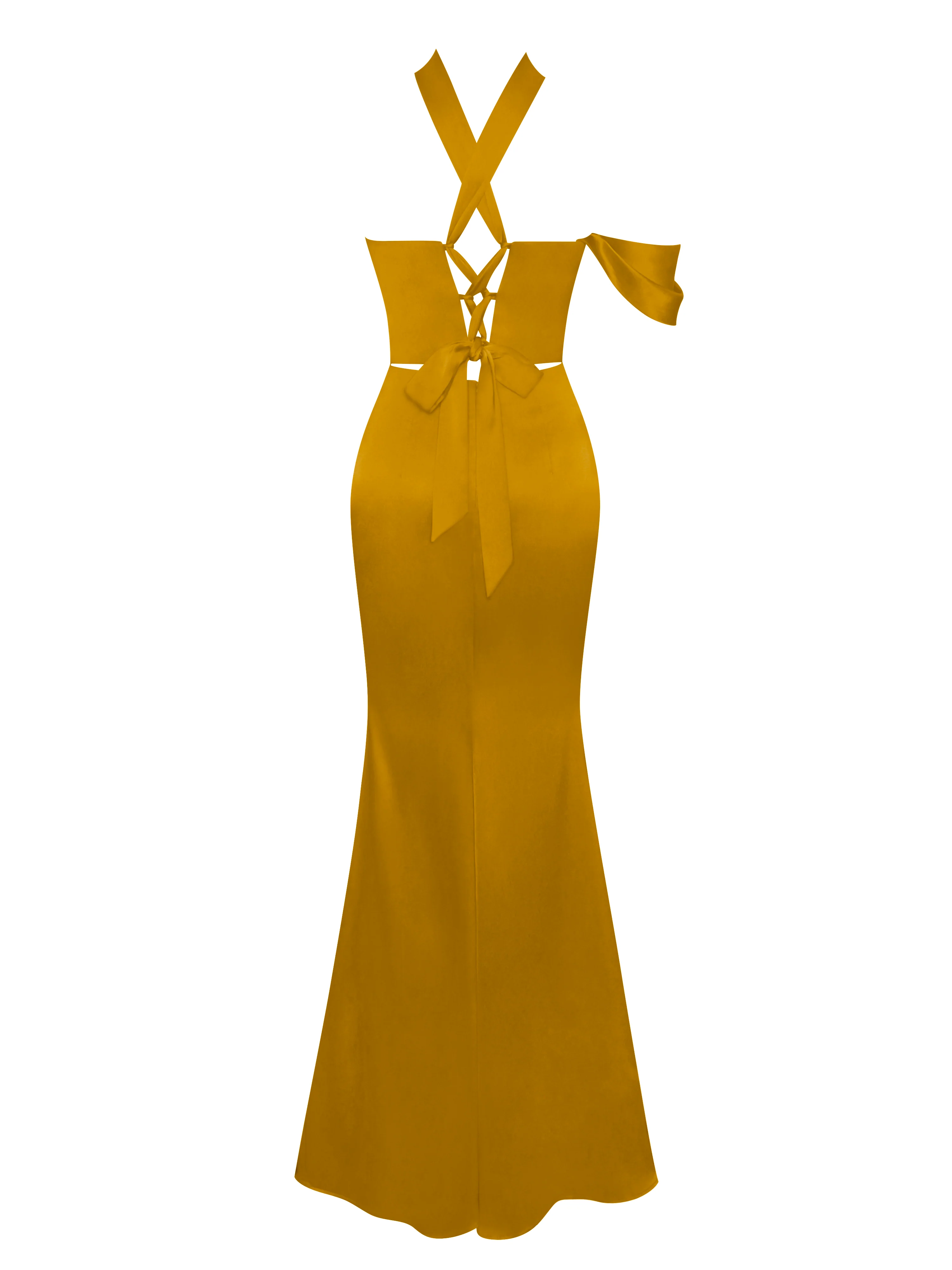 Ivona Gold Halter Neck Double Duchess Satin Gown - Image 10