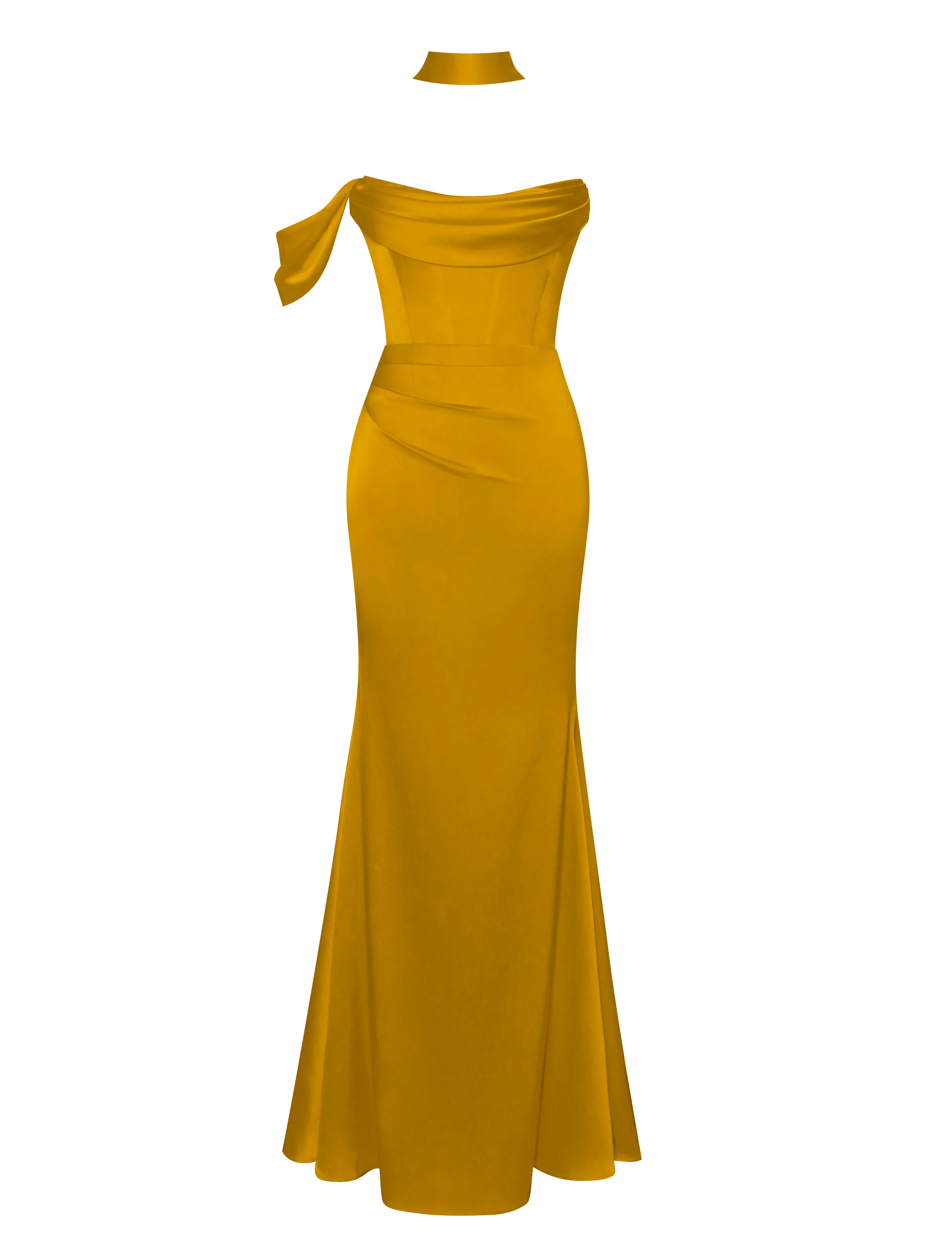 Ivona Gold Halter Neck Double Duchess Satin Gown - Image 8