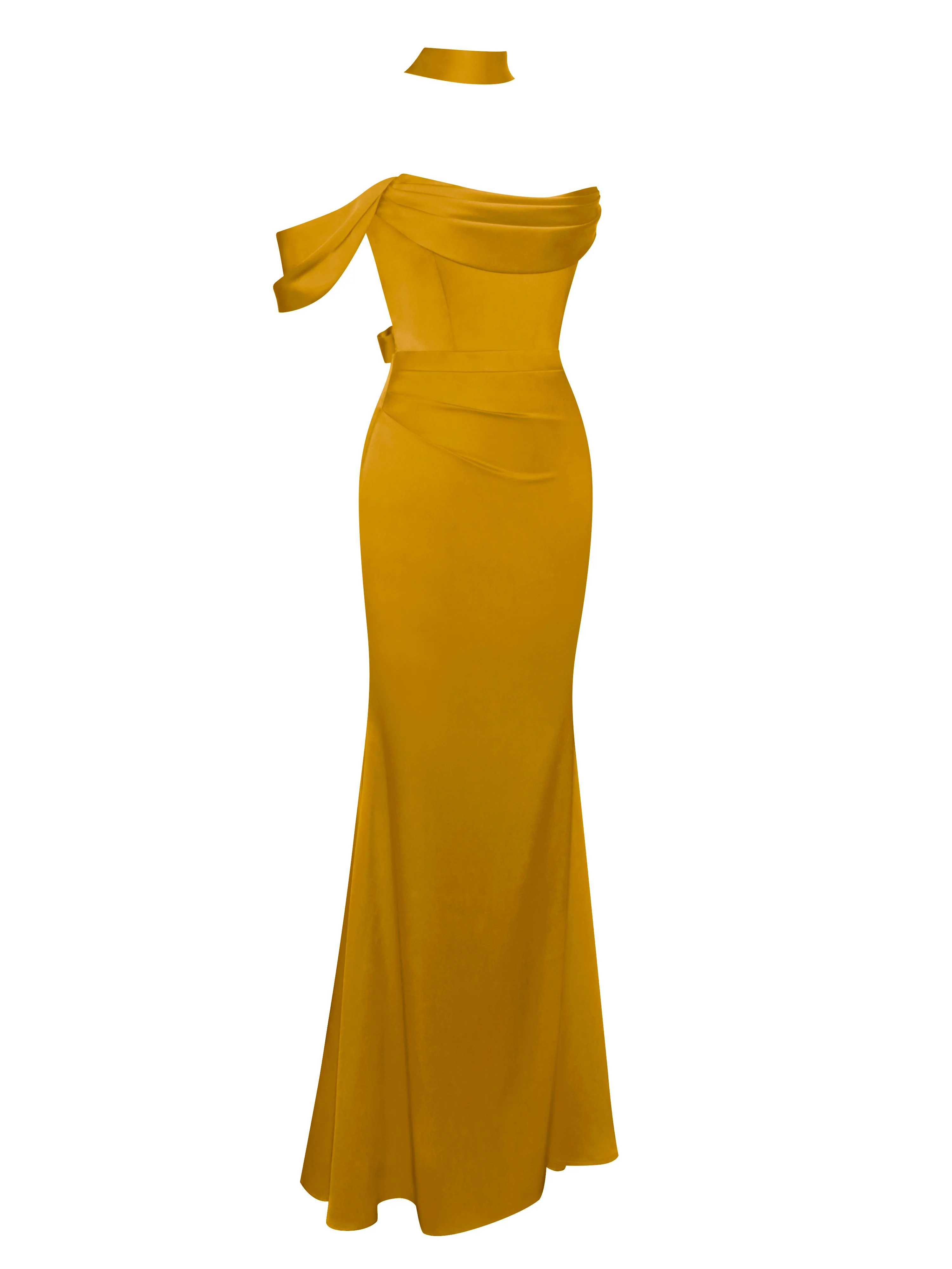 Ivona Gold Halter Neck Double Duchess Satin Gown - Image 9