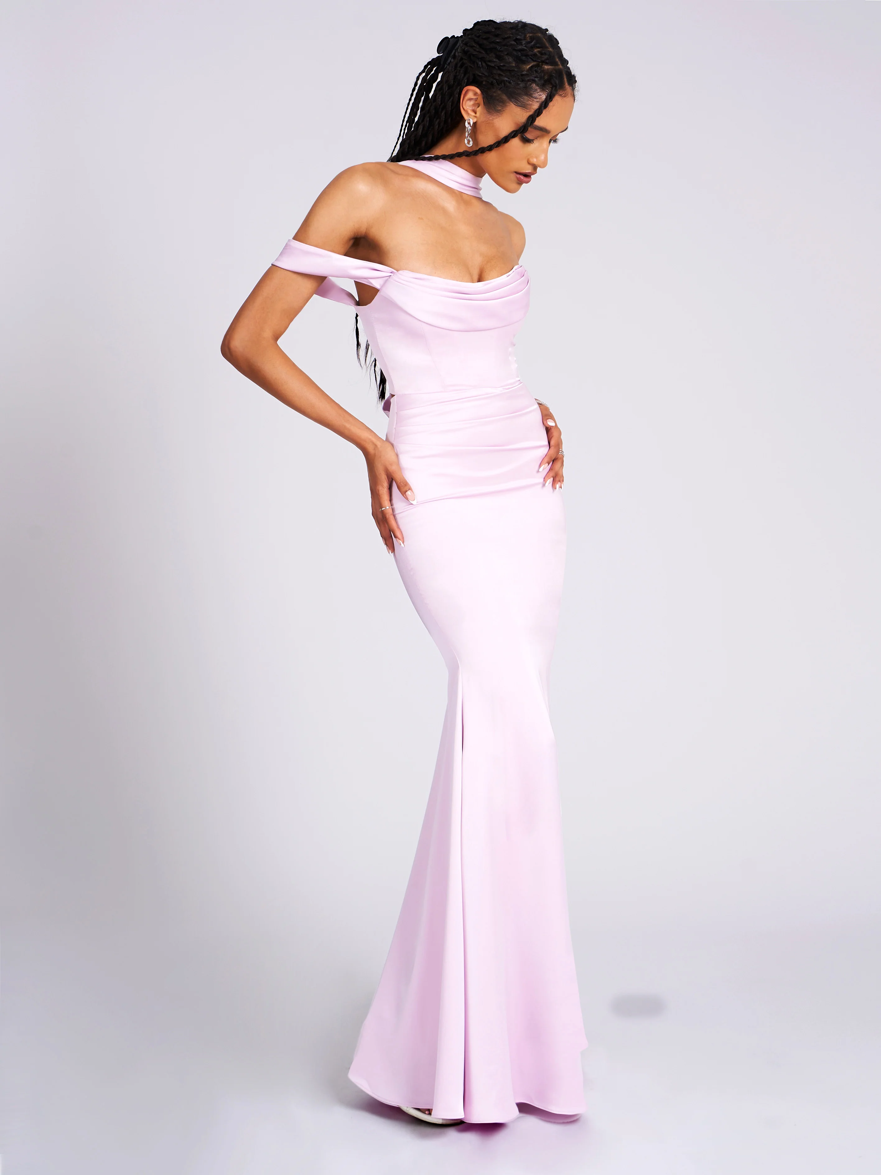 Ivona Mauve Halter Neck Double Duchess Satin Gown - Image 3