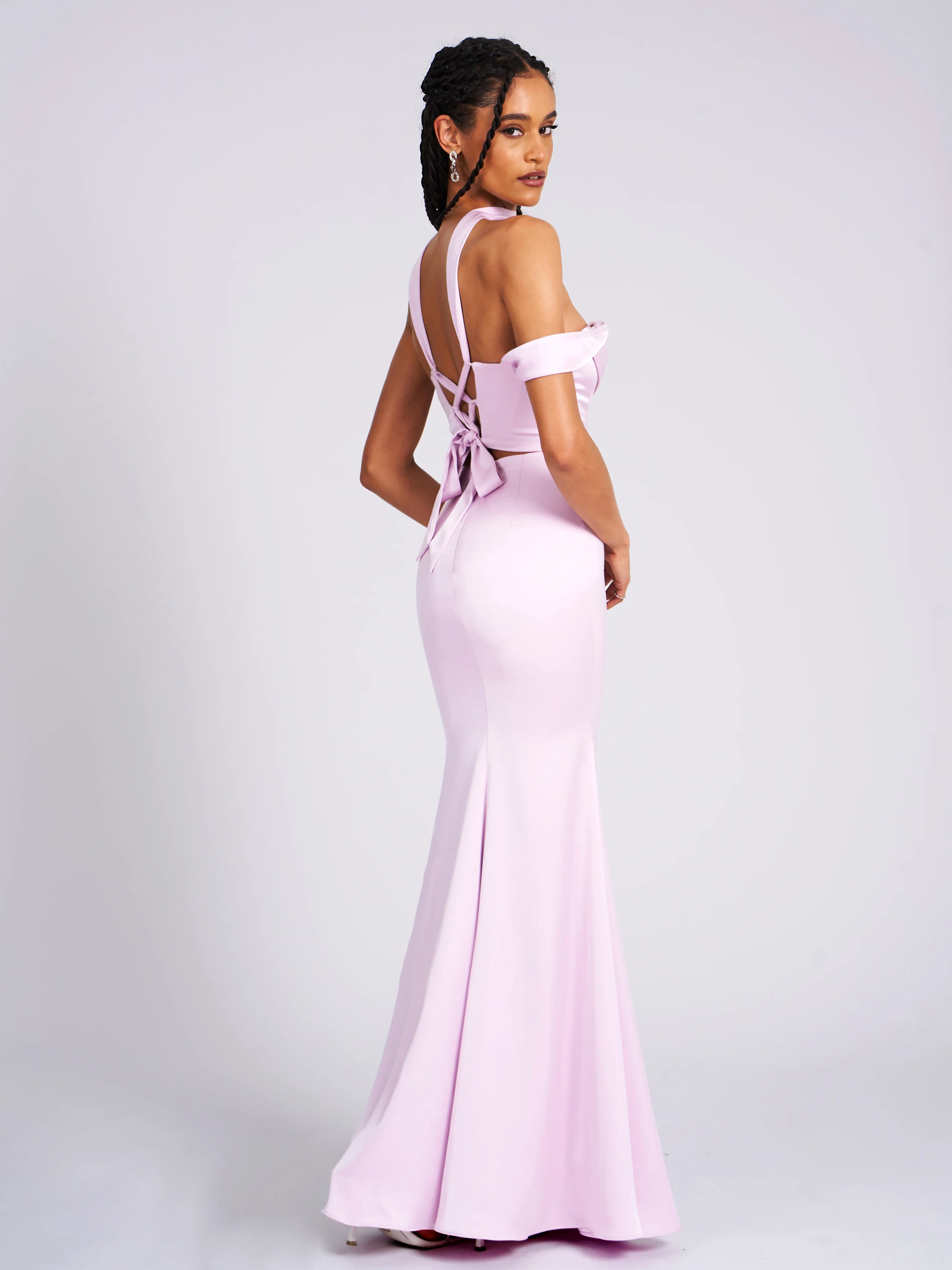 Ivona Mauve Halter Neck Double Duchess Satin Gown - Image 4