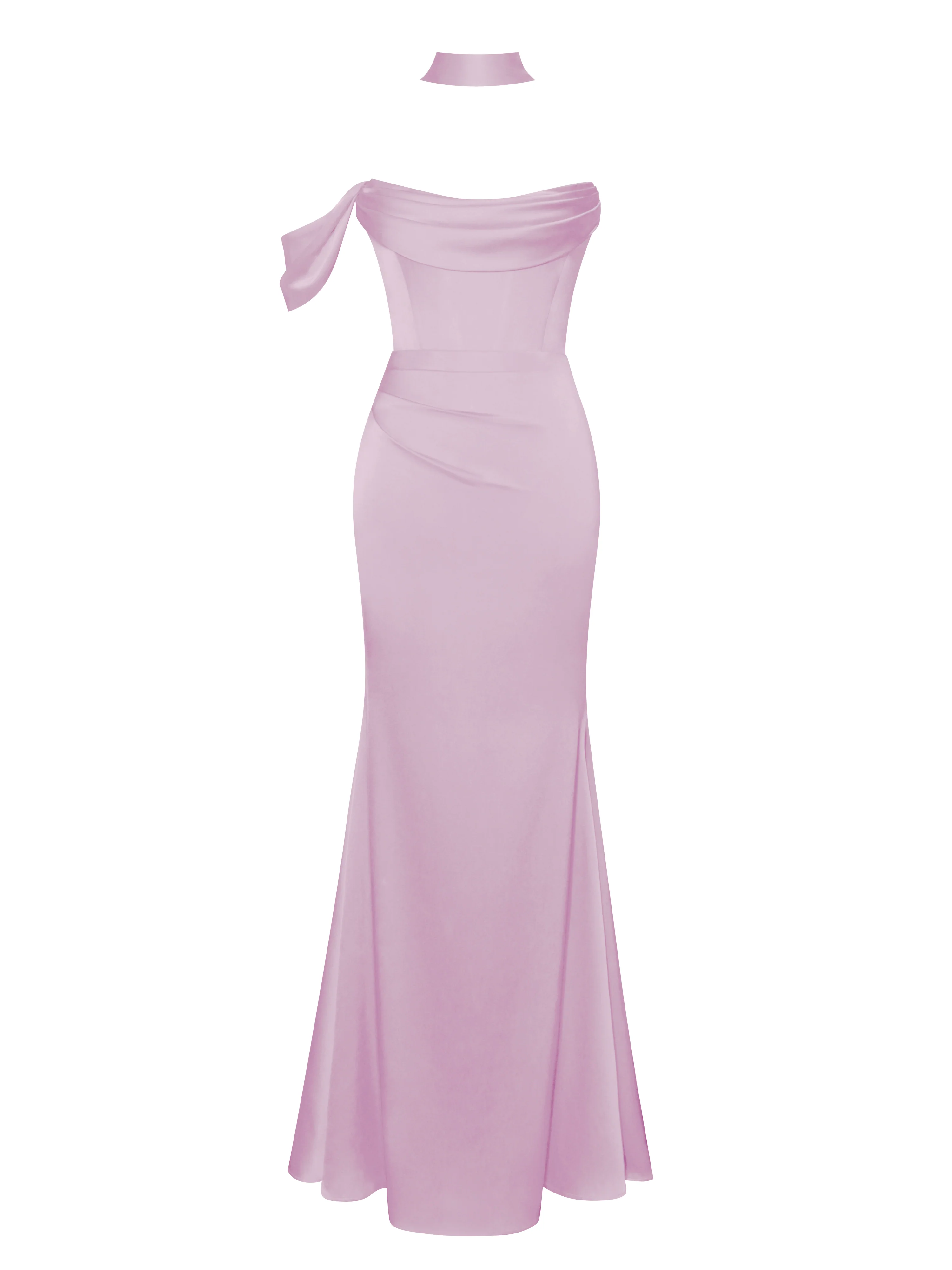 Ivona Mauve Halter Neck Double Duchess Satin Gown - Image 6