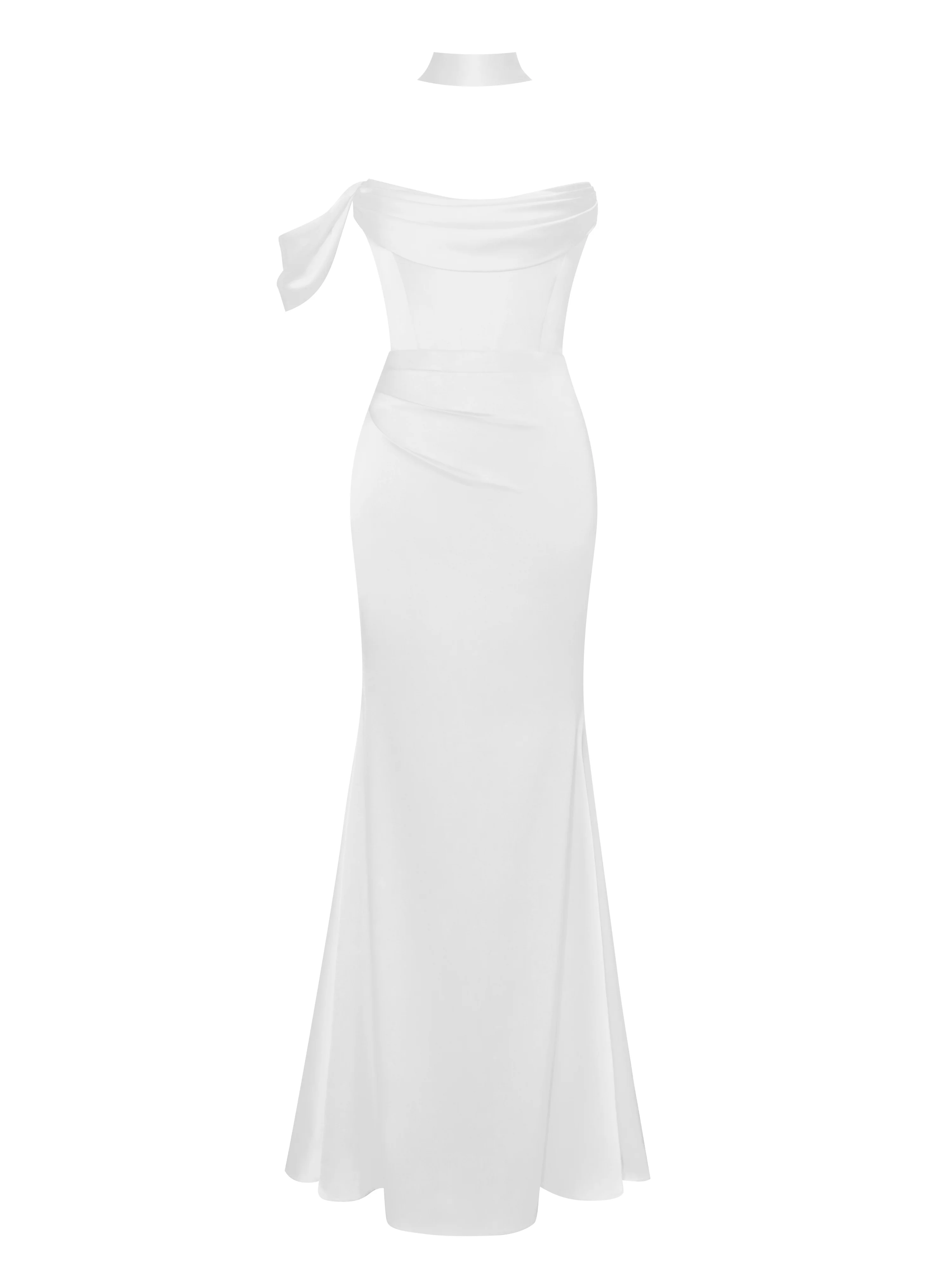 Ivona White Halter Neck Double Duchess Satin Gown - Image 4