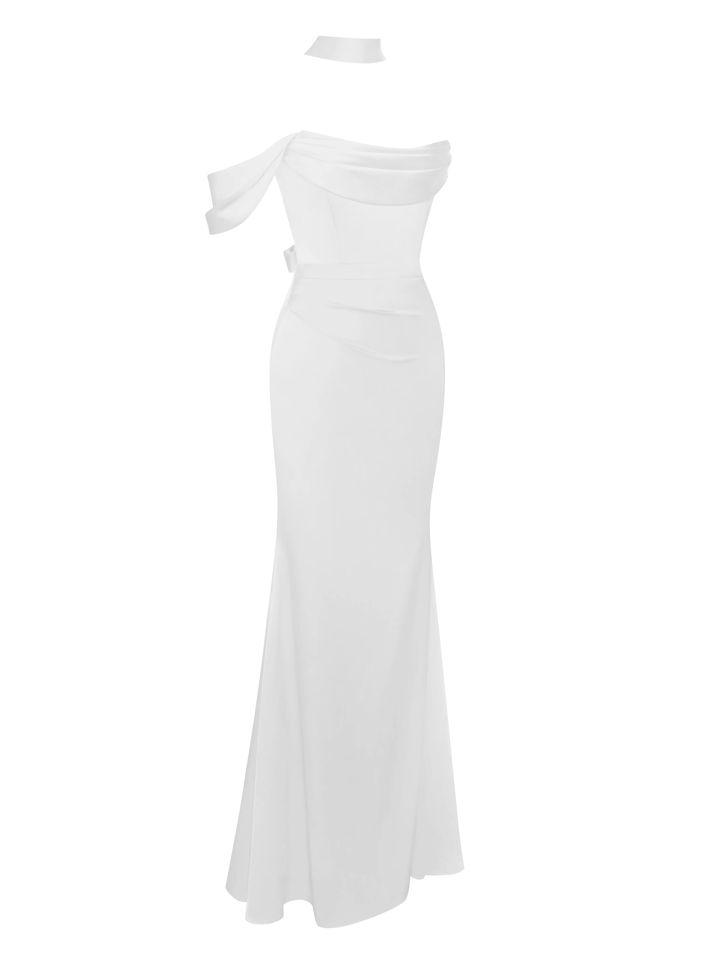 Ivona White Halter Neck Double Duchess Satin Gown - Image 5