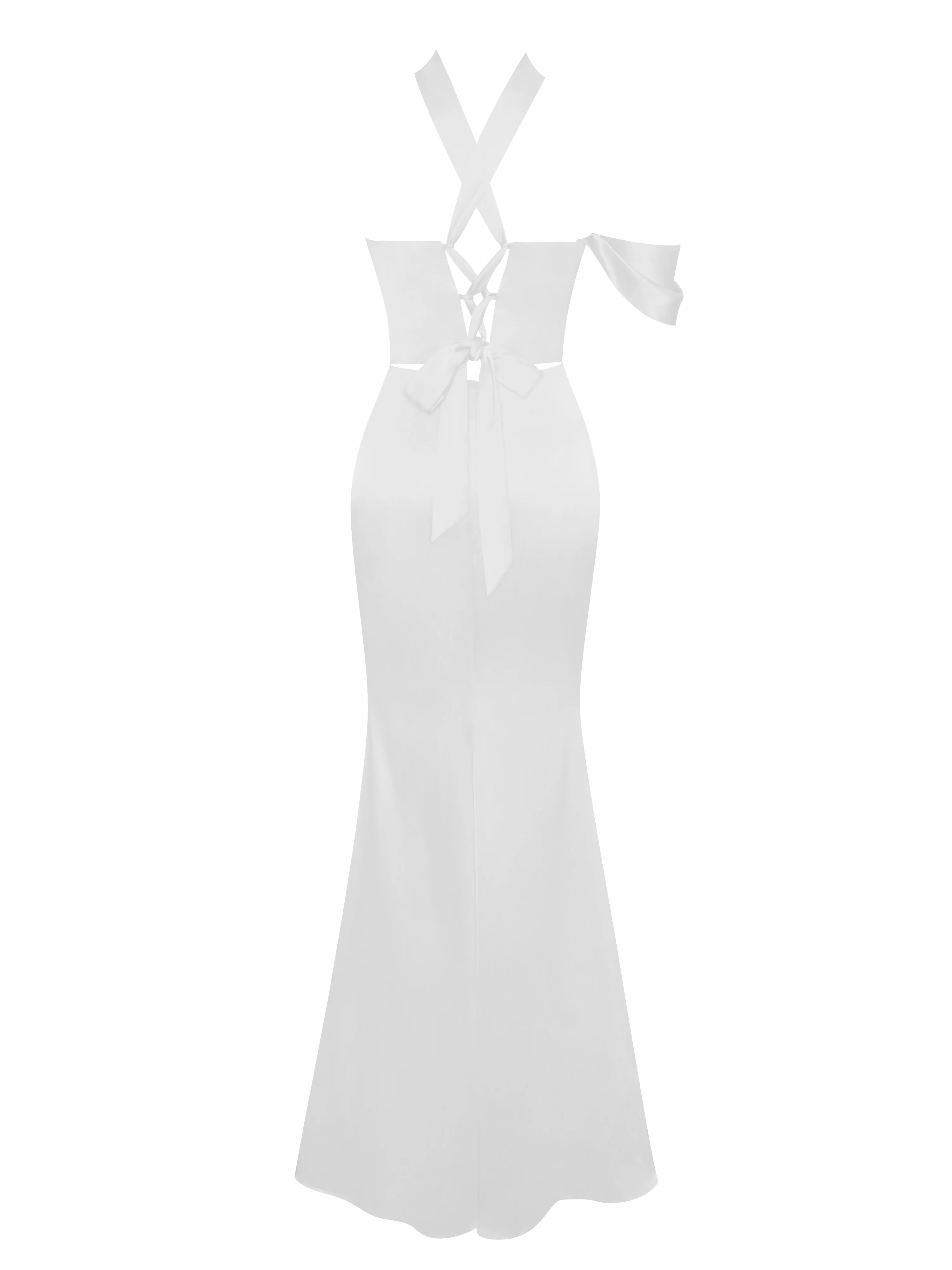 Ivona White Halter Neck Double Duchess Satin Gown - Image 6