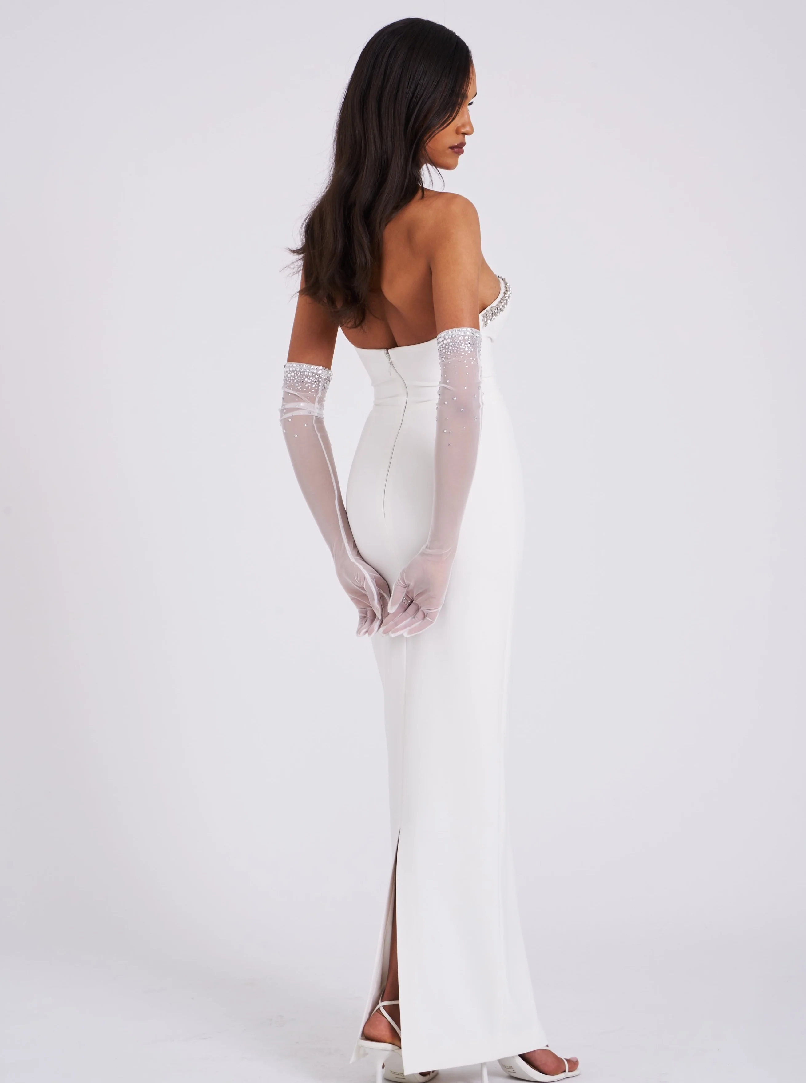 Izzy White Crystal Opera-length Gloves - Image 3