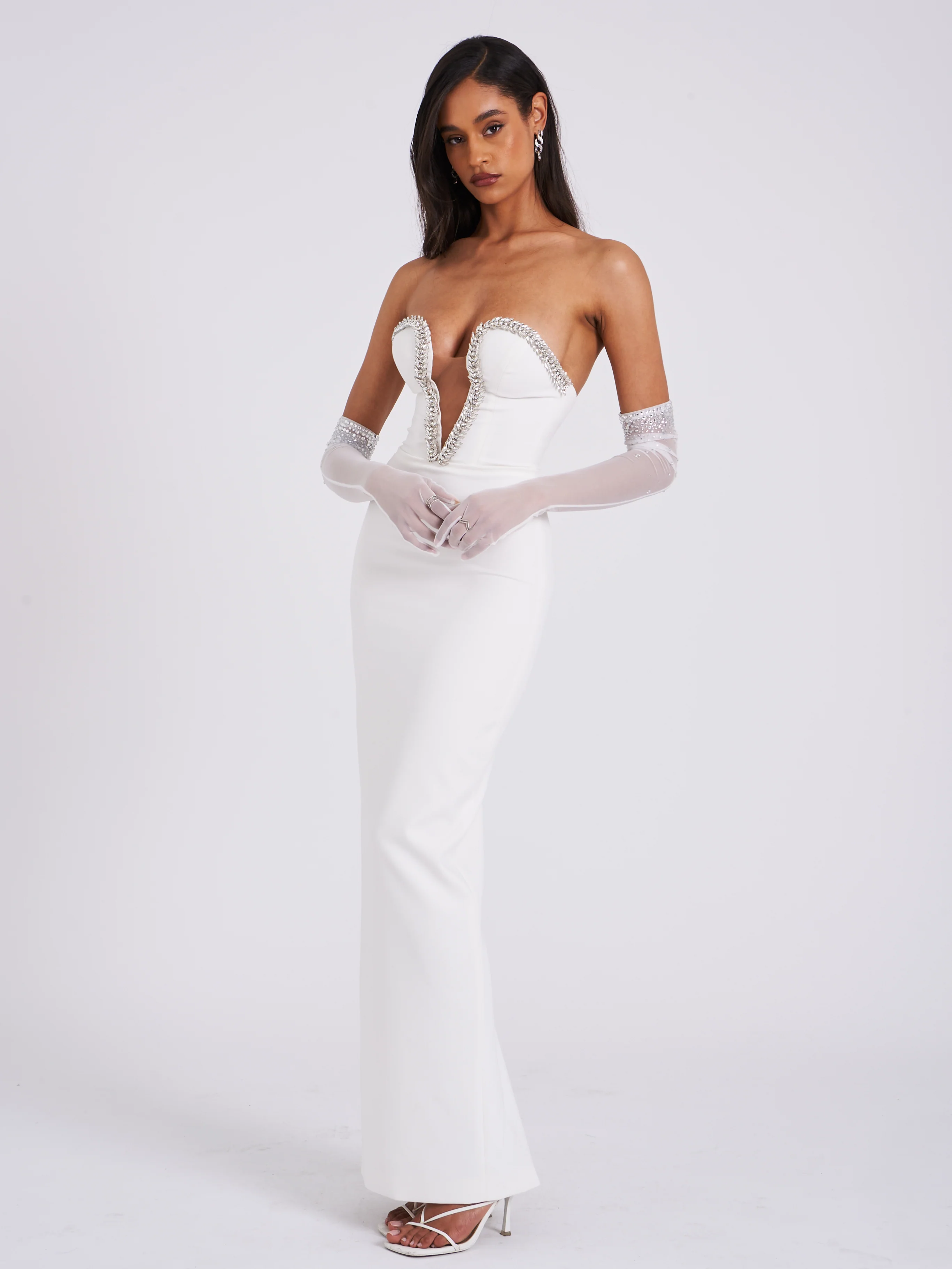 Izzy White Crystal Opera-length Gloves - Image 4