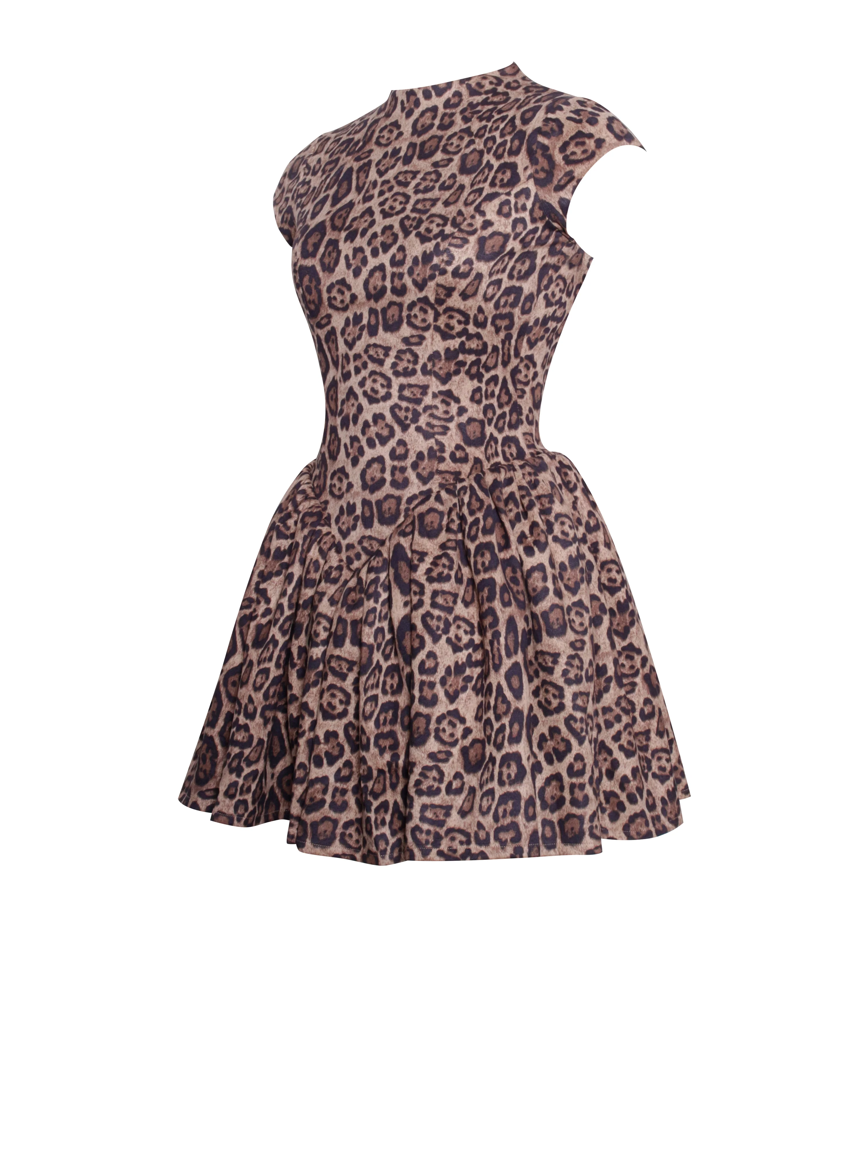 Jacqueline Backless Cheetah Print Mini Puffy Dress - Image 13