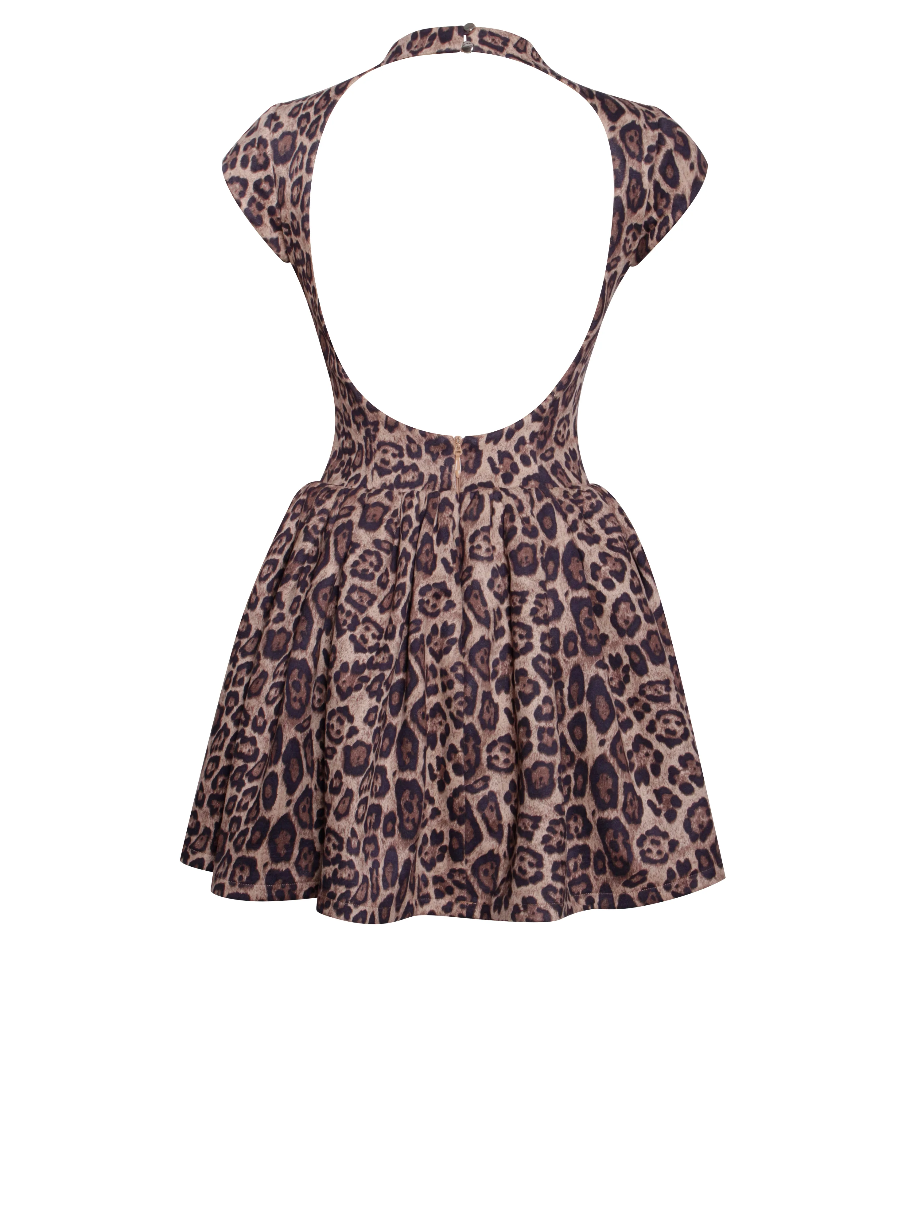 Jacqueline Backless Cheetah Print Mini Puffy Dress - Image 14