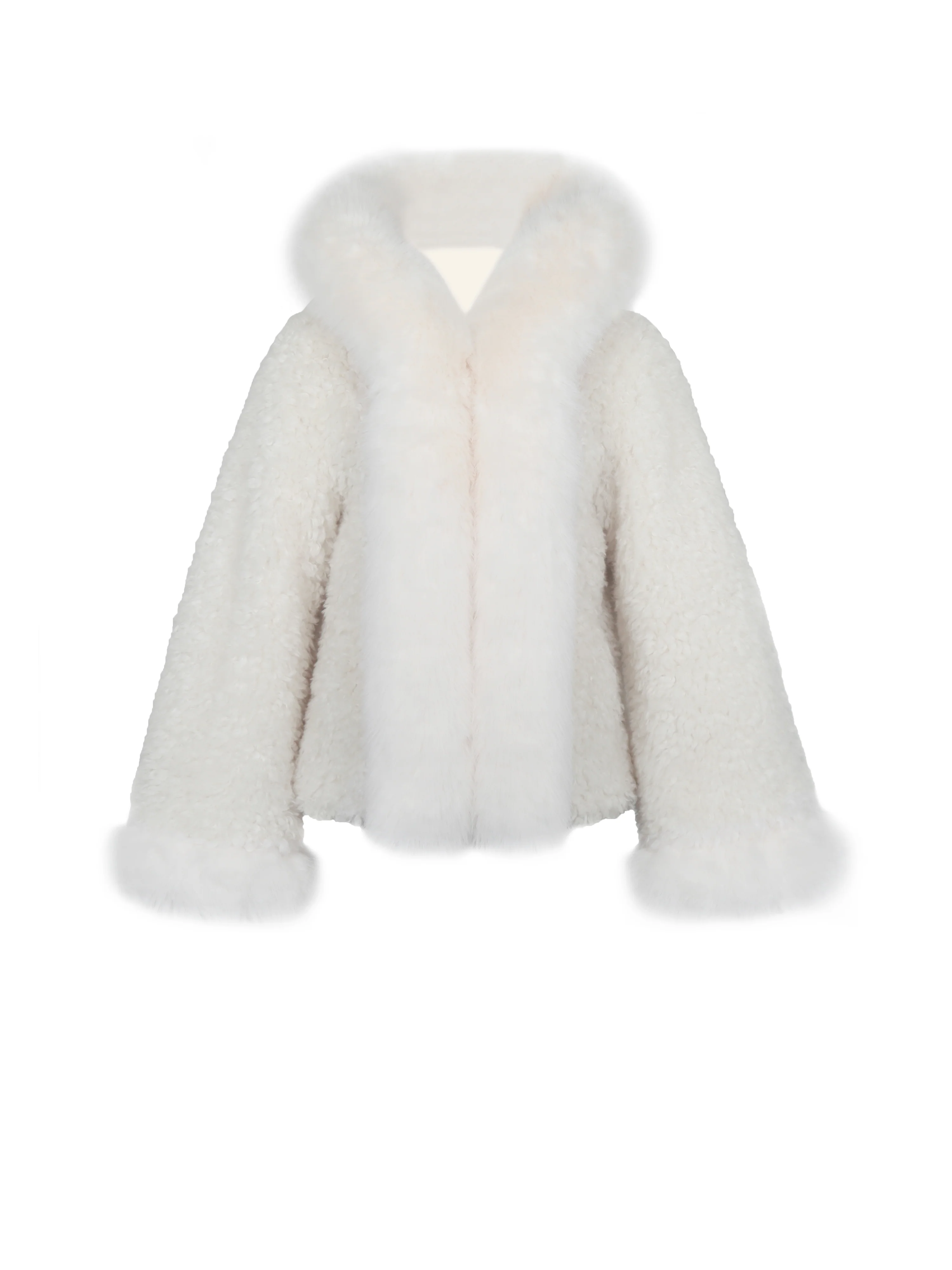 Jumbo Kali White Vegan Shearling Fur Trimmed Coat - Image 14