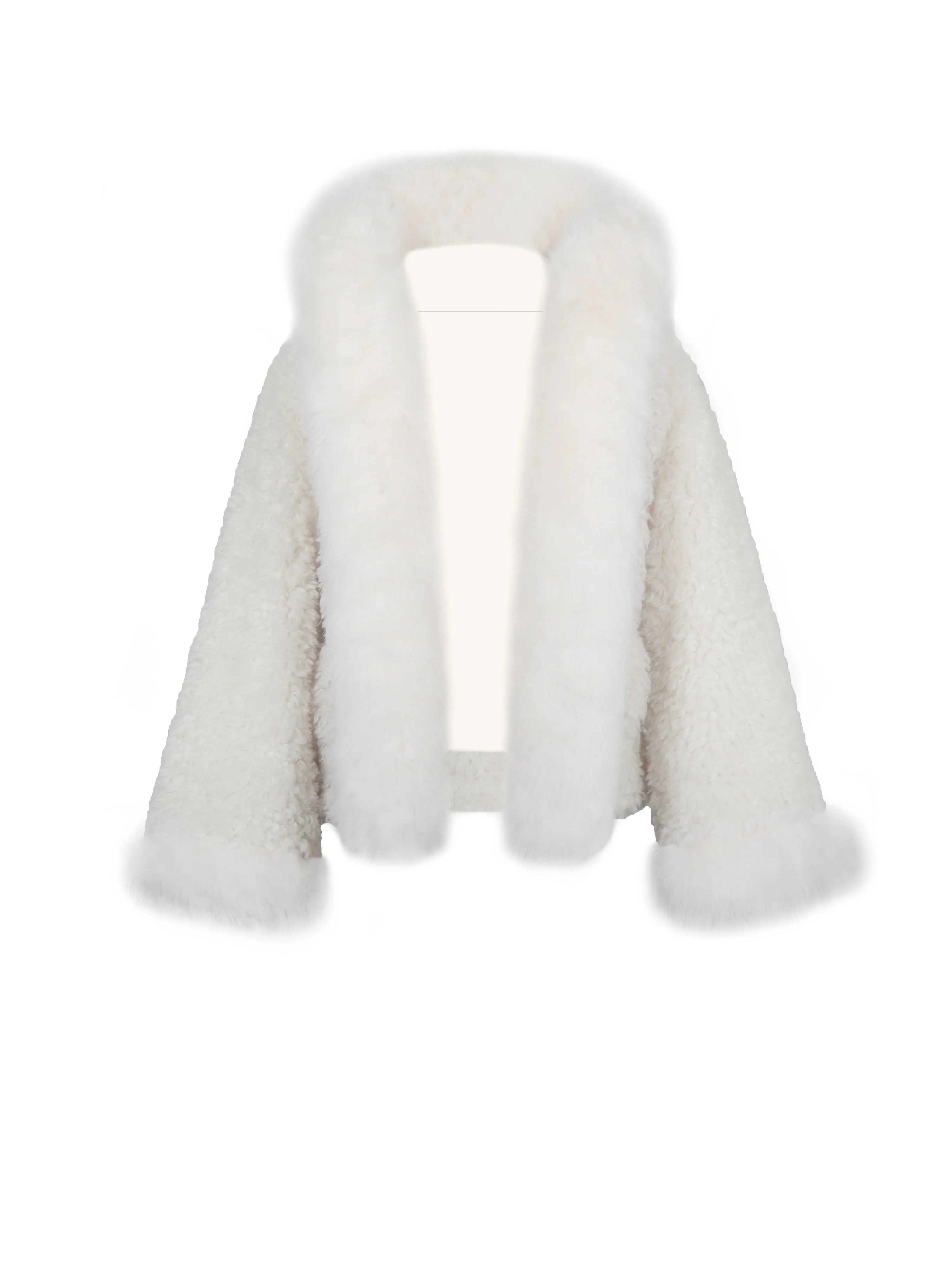 Jumbo Kali White Vegan Shearling Fur Trimmed Coat - Image 15