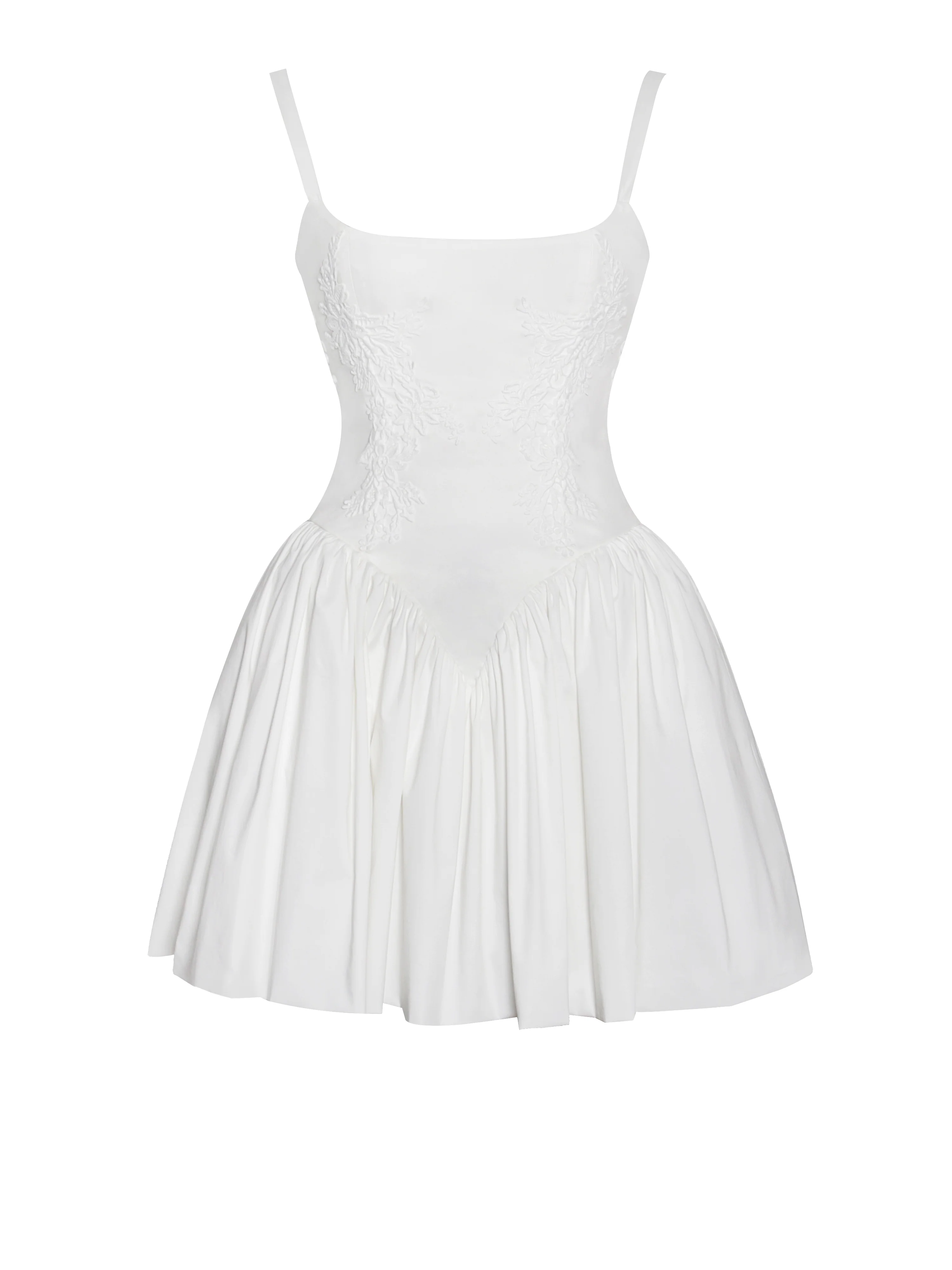 Kadi White Cotton Drop Waist Corset Mini Dress - Image 11