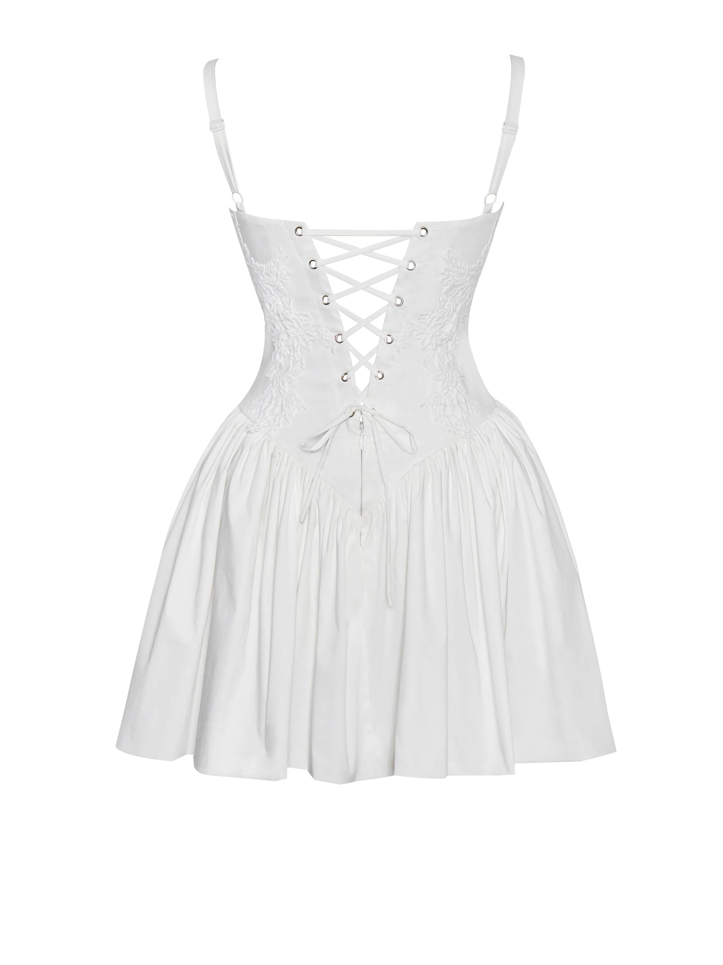 Kadi White Cotton Drop Waist Corset Mini Dress - Image 13