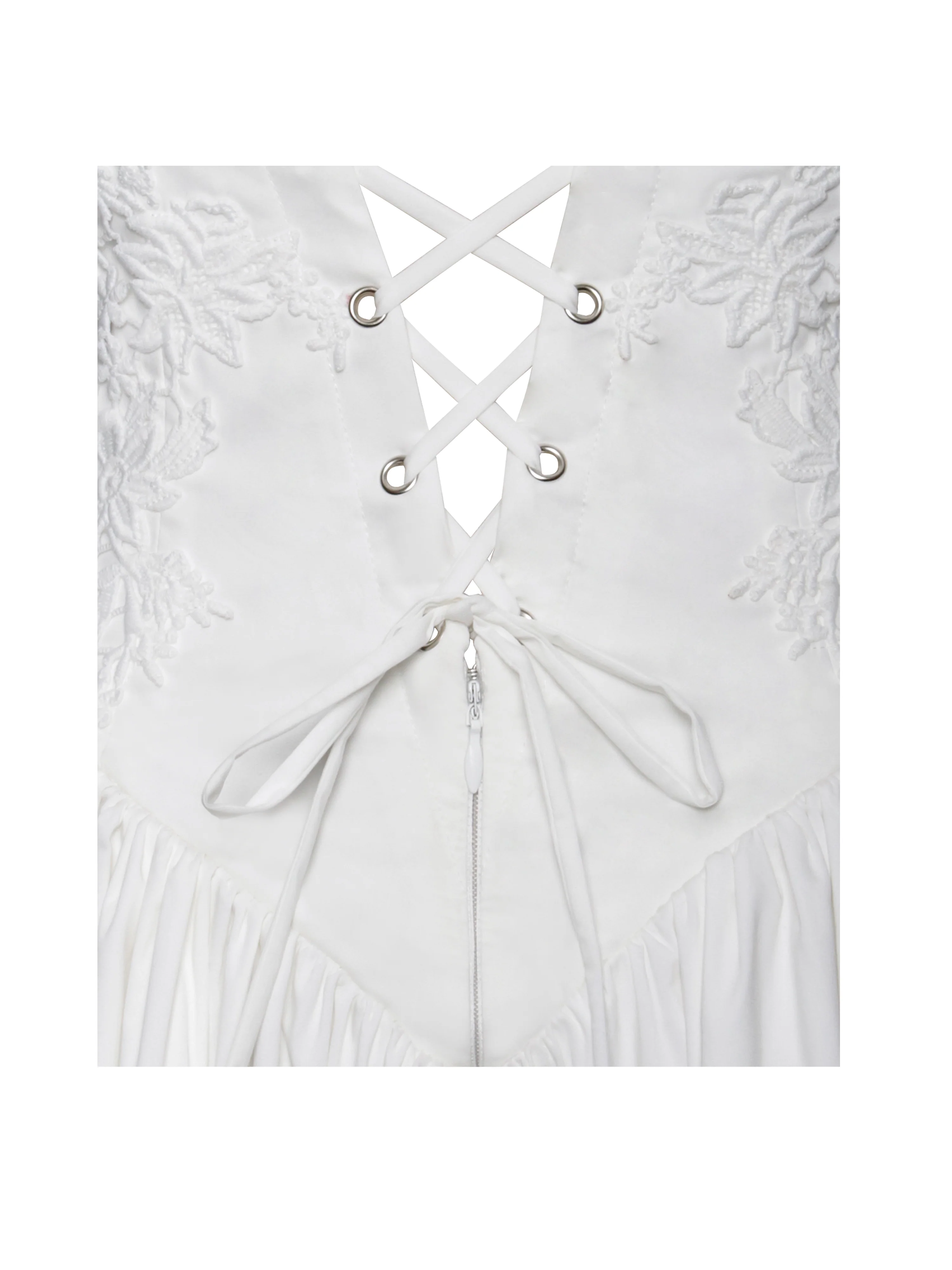 Kadi White Cotton Drop Waist Corset Mini Dress - Image 15