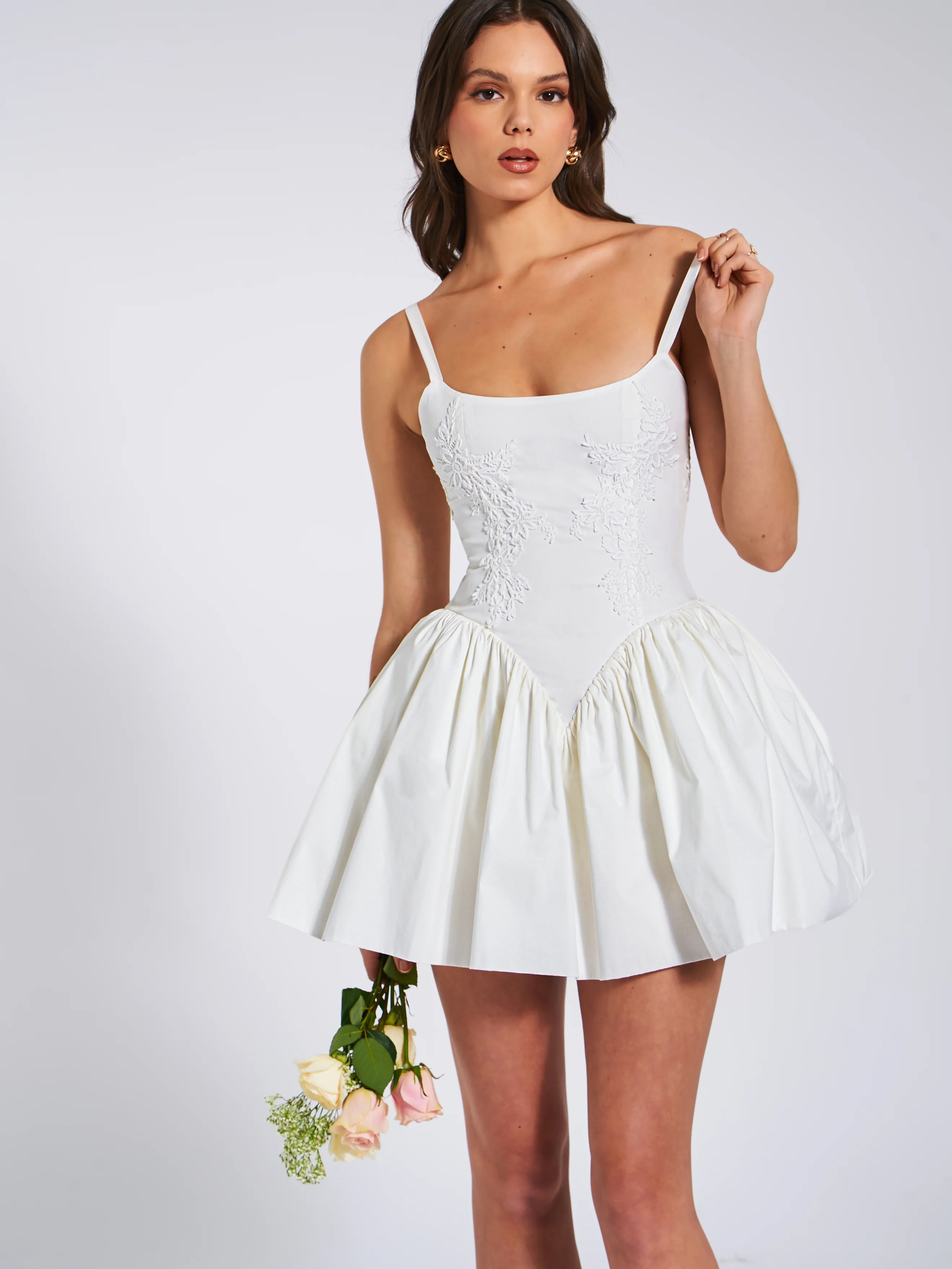 Kadi White Cotton Drop Waist Corset Mini Dress - Image 6