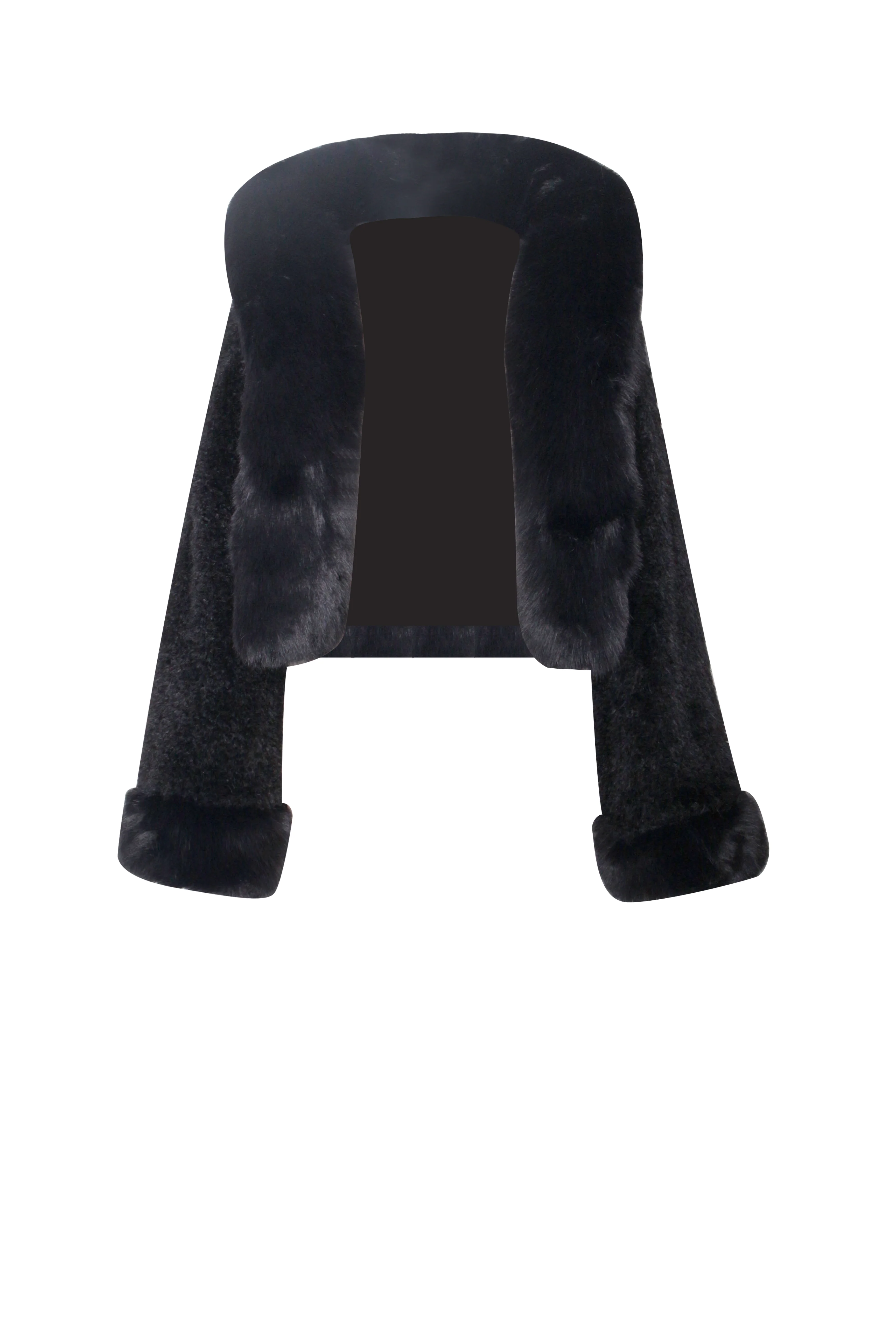 Kali Black Cropped Vegan Fur Jacket With Hood - Image 13