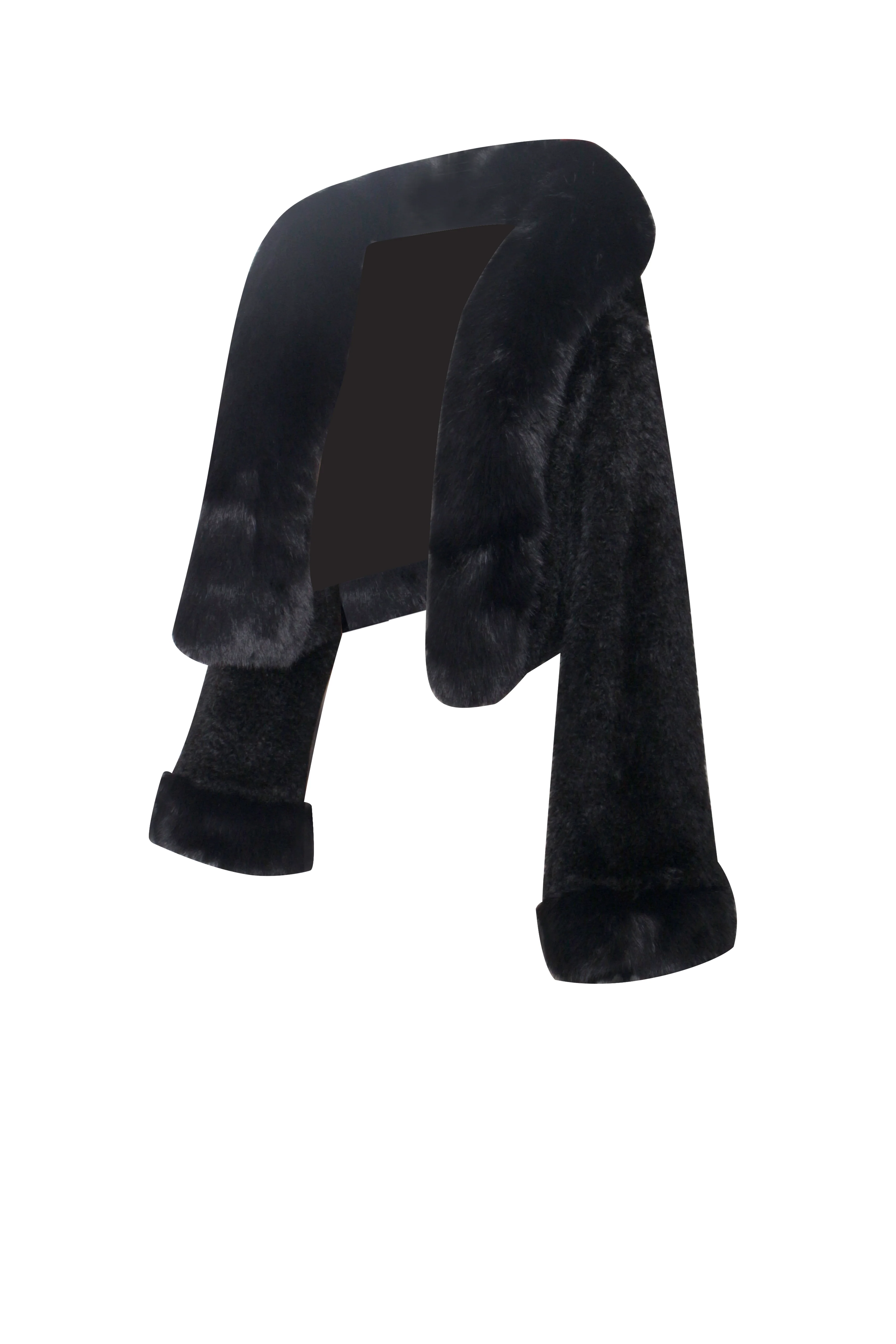 Kali Black Cropped Vegan Fur Jacket With Hood - Image 14