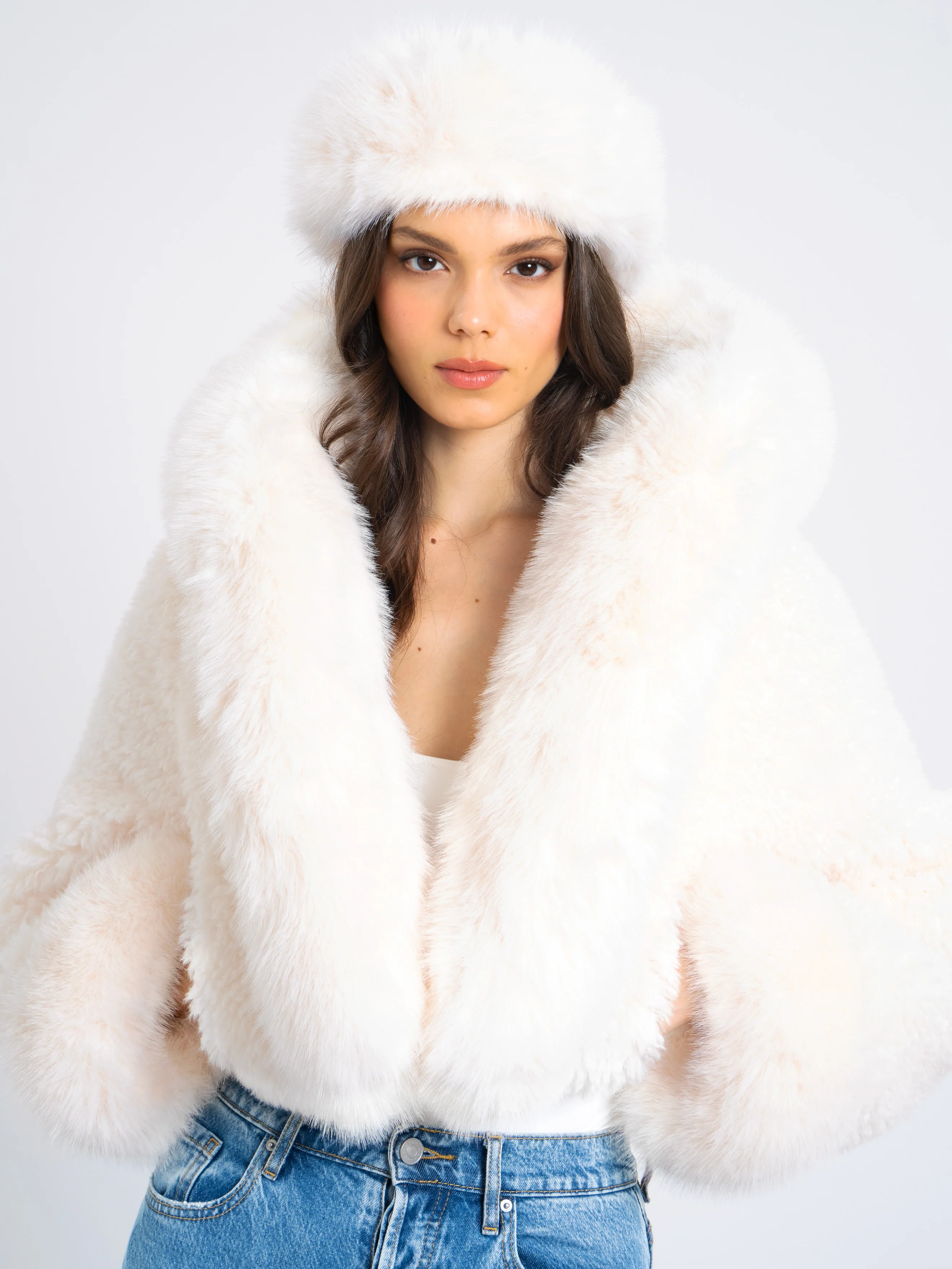 Kali White Cropped Vegan Shearling Fur Jacket - Image 11