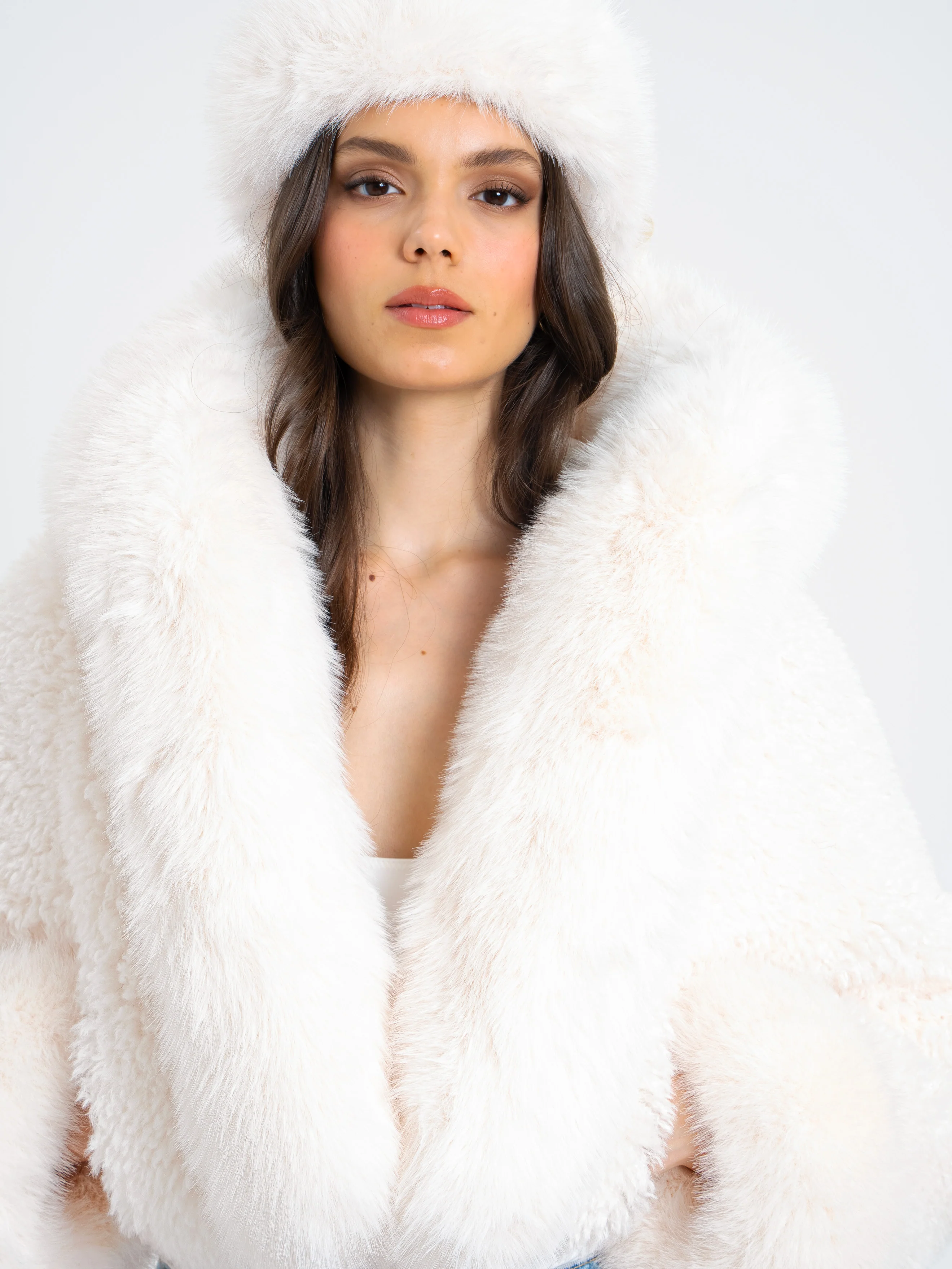 Kali White Cropped Vegan Shearling Fur Jacket - Image 12