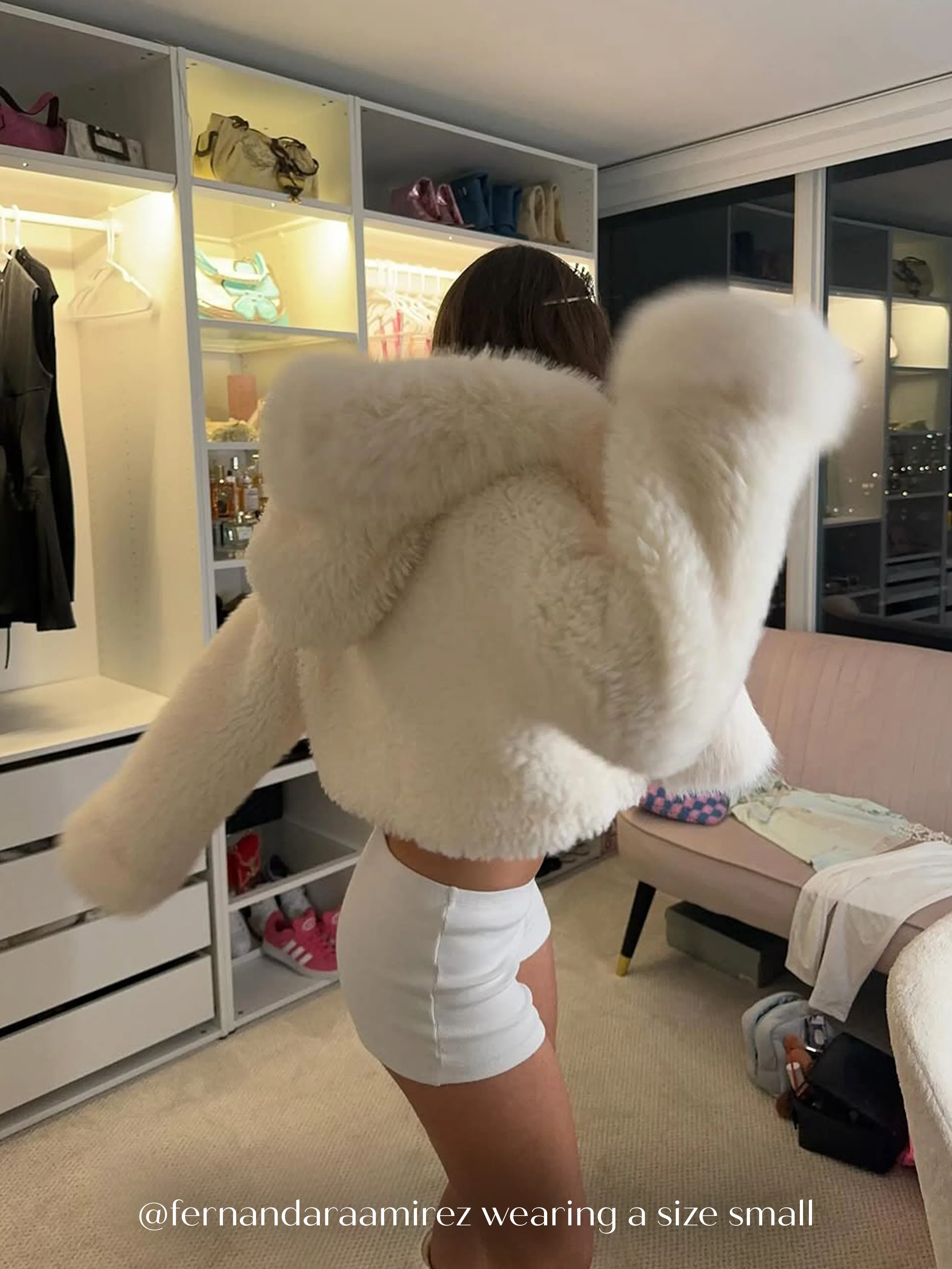 Kali White Cropped Vegan Shearling Fur Jacket - Image 4