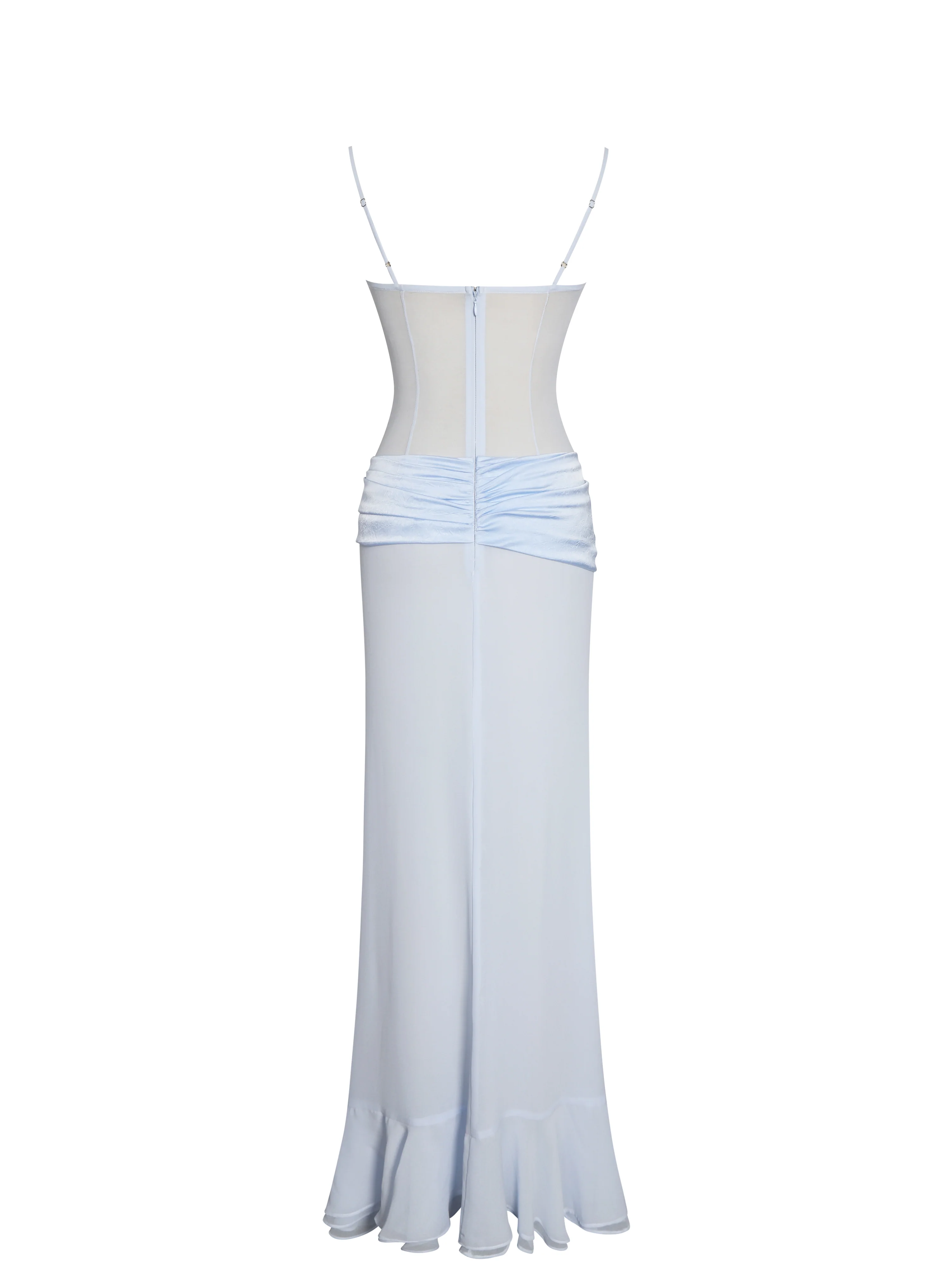 Lacy Blue Ruched Breast High Slit Chiffon Dress - Image 15
