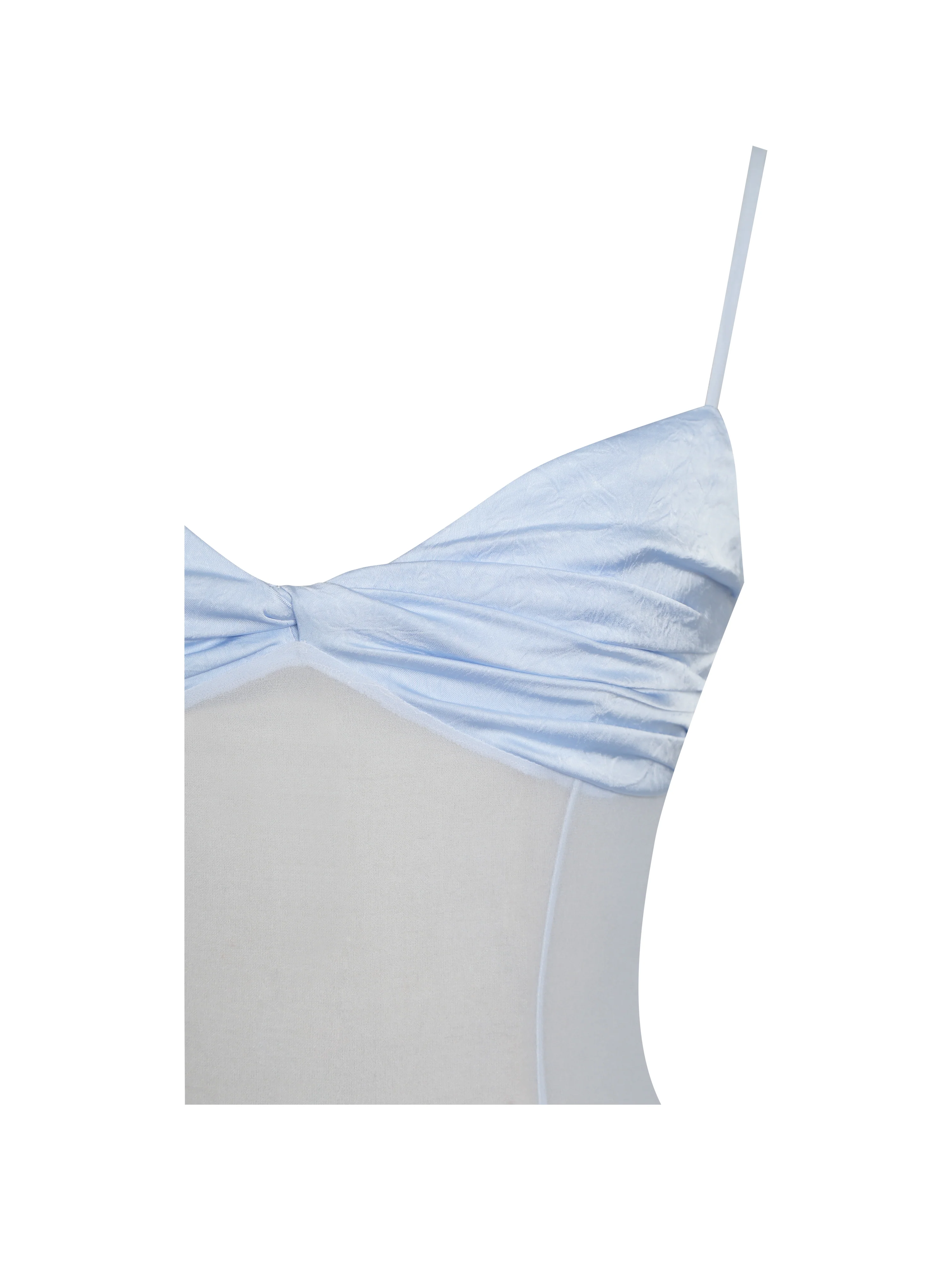 Lacy Blue Ruched Breast High Slit Chiffon Dress - Image 16