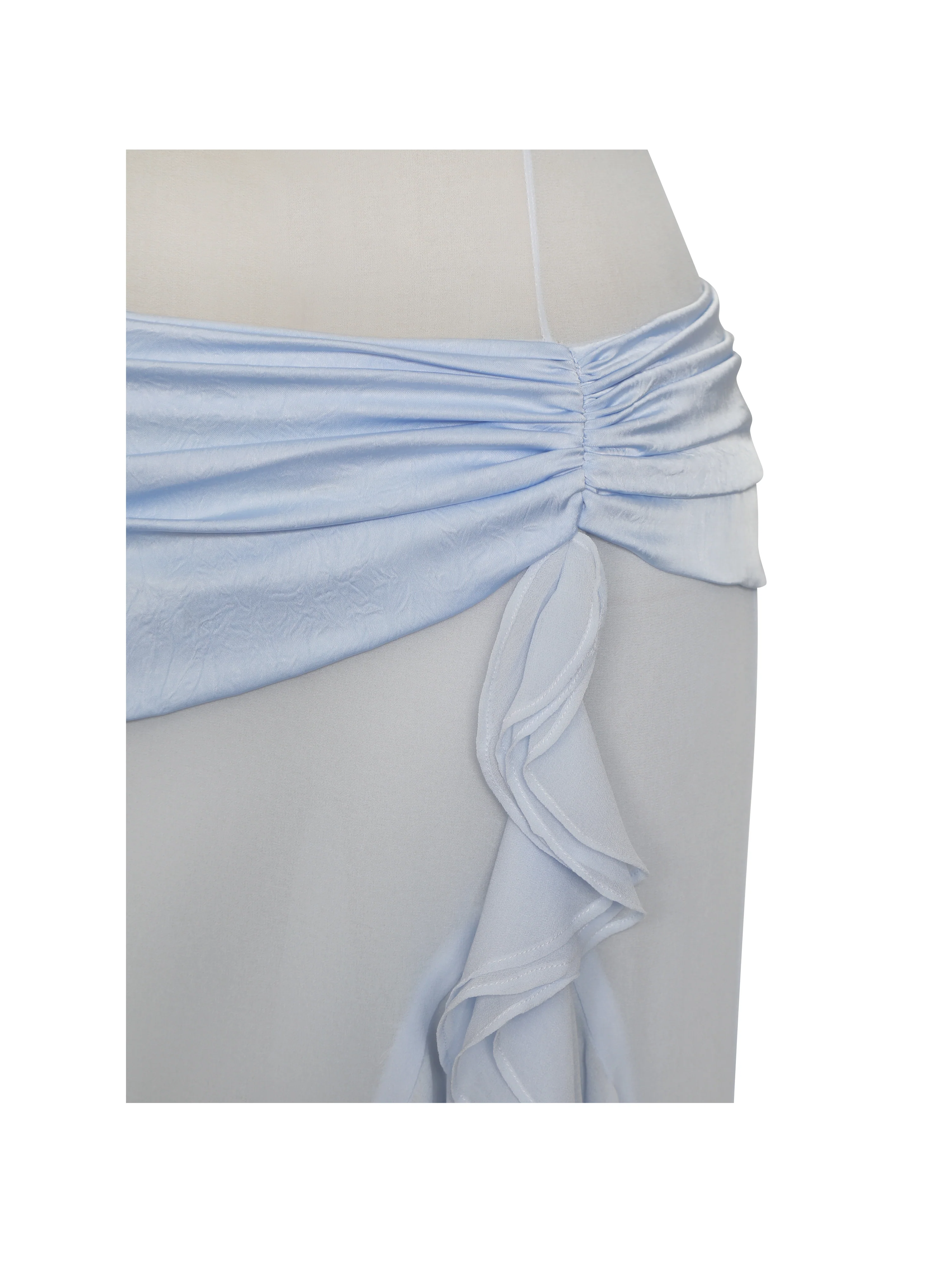 Lacy Blue Ruched Breast High Slit Chiffon Dress - Image 17