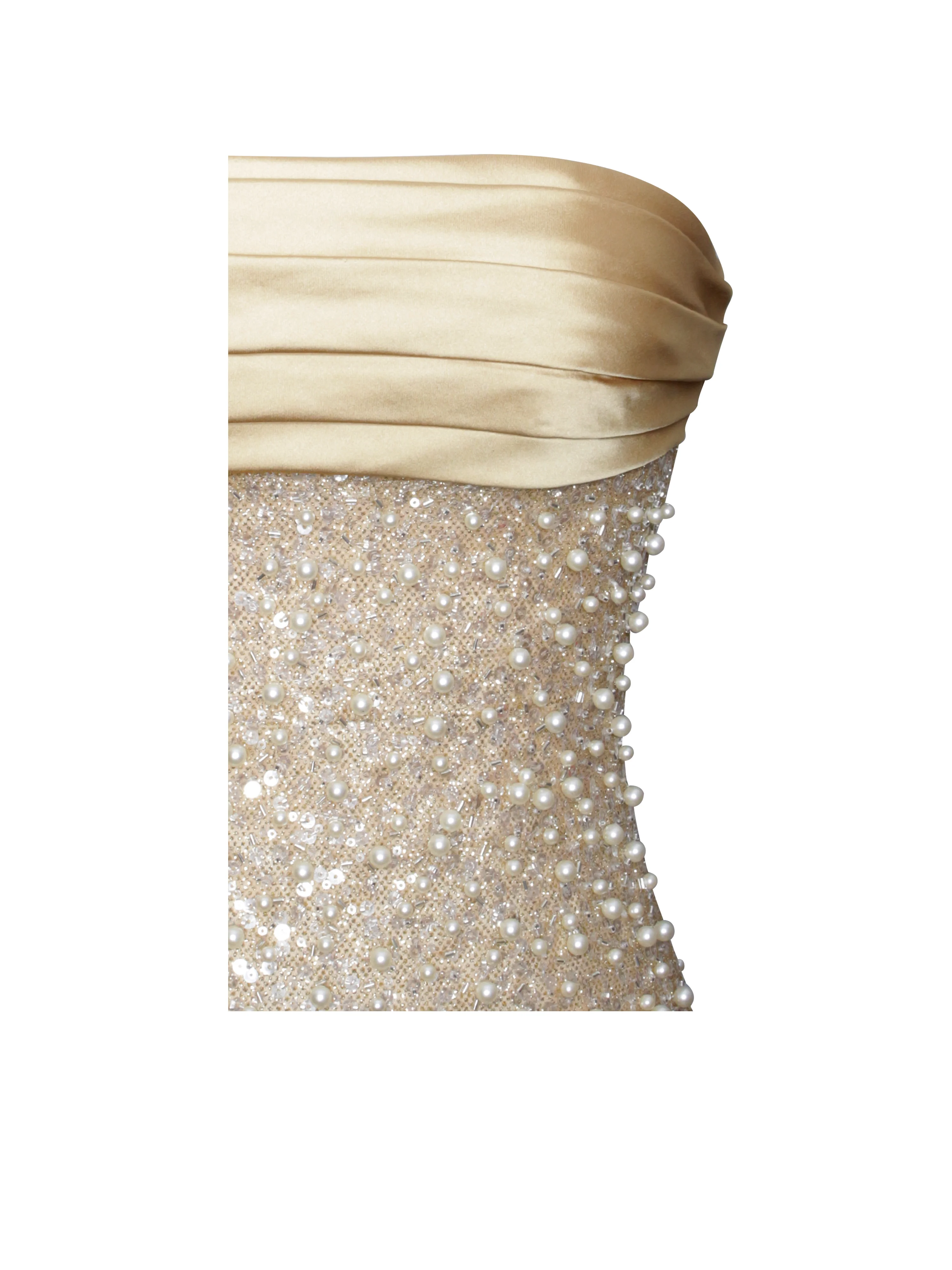 Lainey Gold Satin Sequin Pearls Beaded Maxi Dress - Image 18