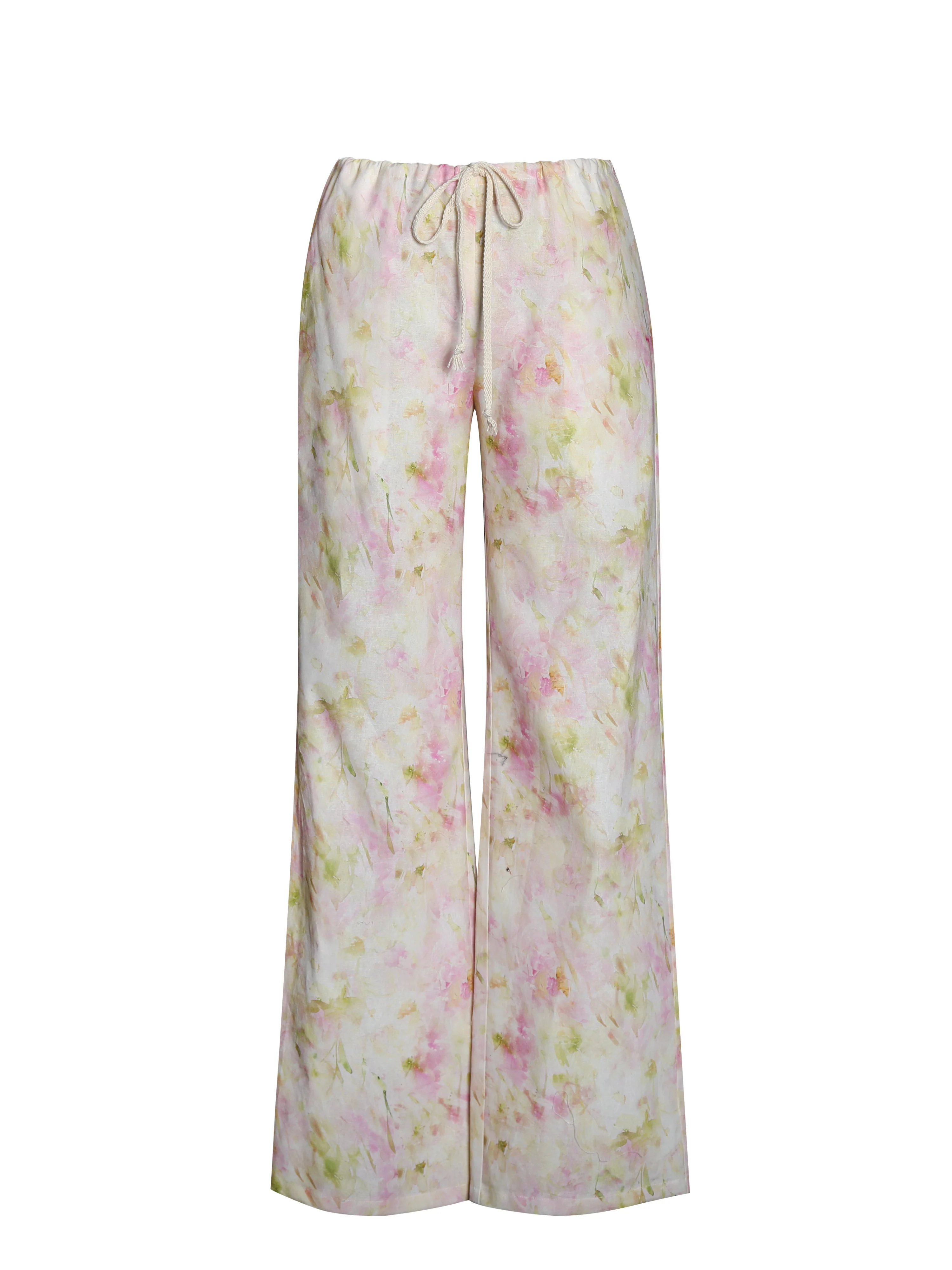 Laureen Pink Floral Print Linen Straight Pants - Image 14