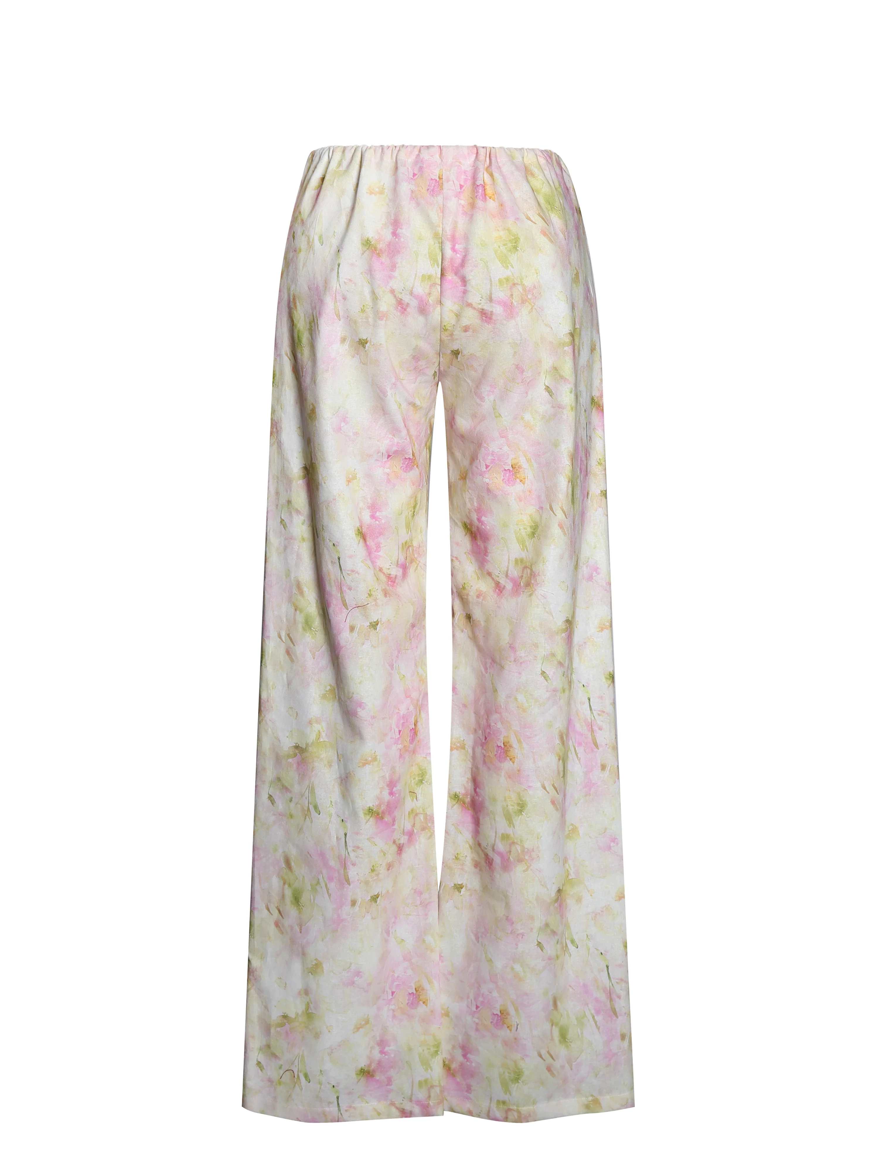 Laureen Pink Floral Print Linen Straight Pants - Image 16