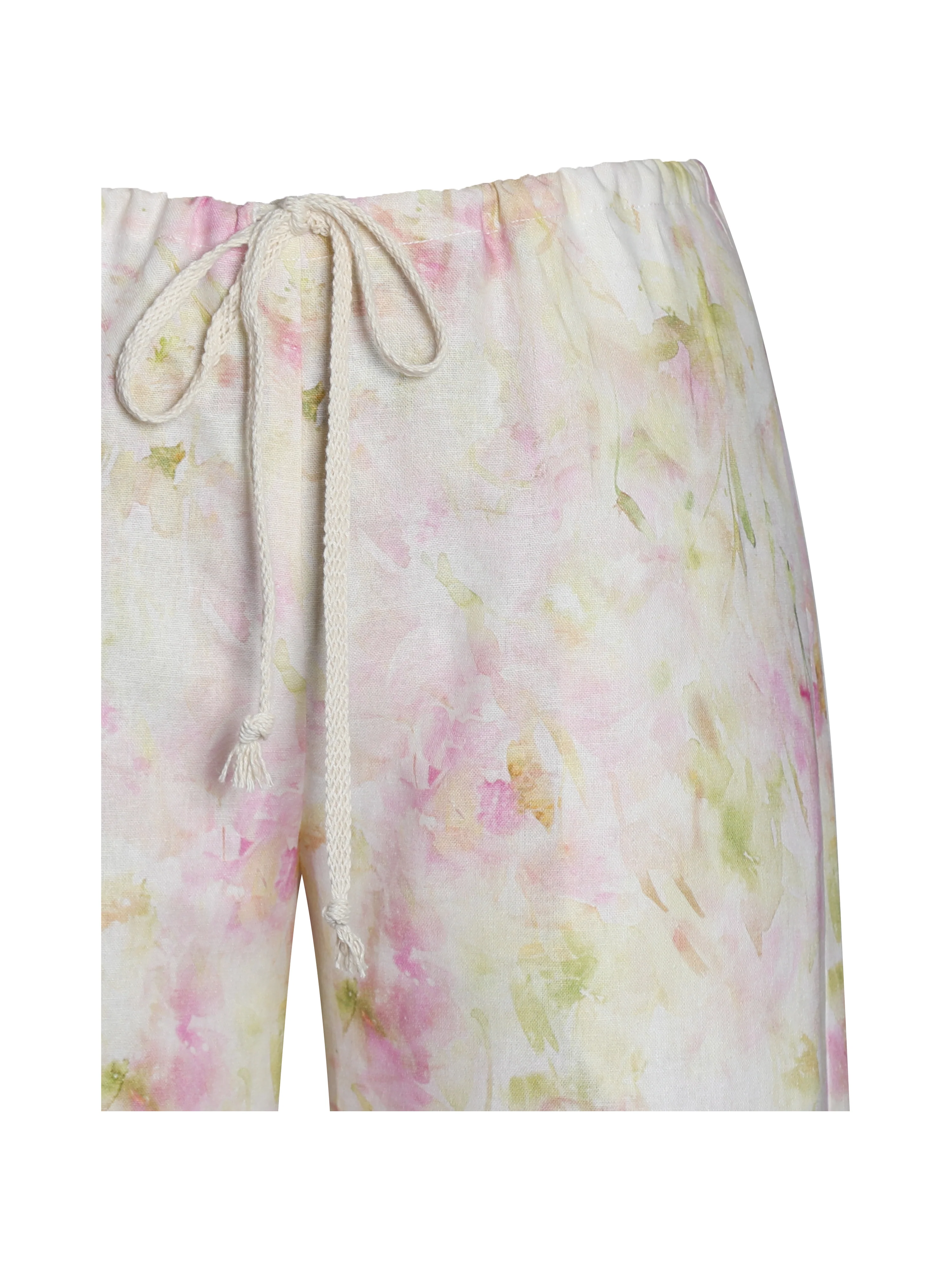 Laureen Pink Floral Print Linen Straight Pants - Image 17