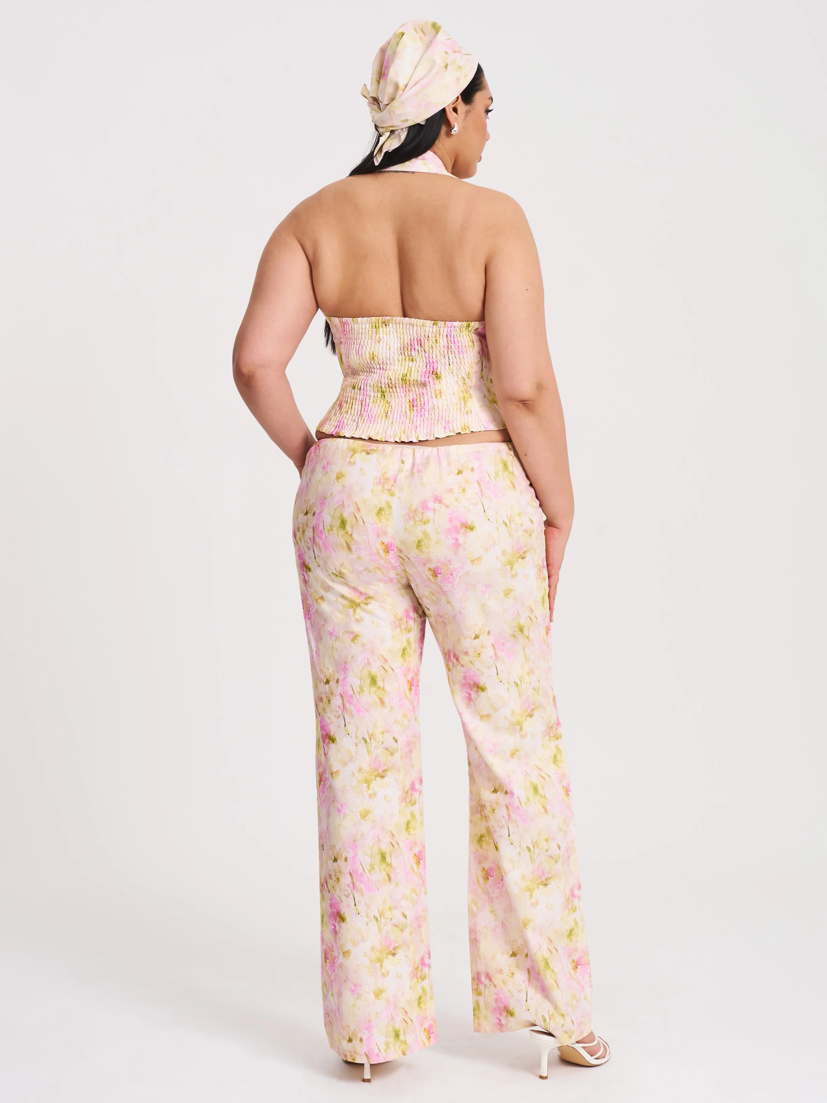 Lauren Pink Floral Print Ruched Back Linen Suit Vest - Image 15