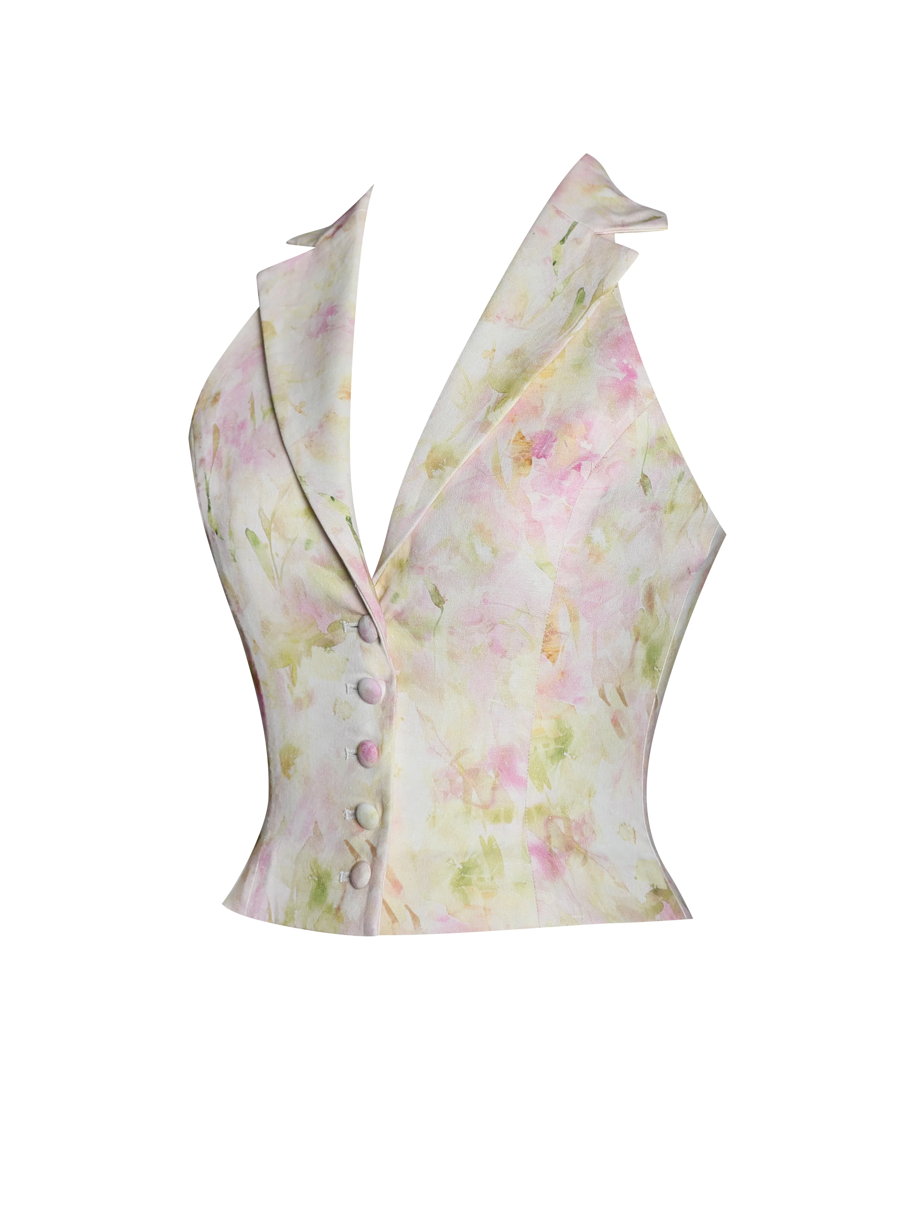 Lauren Pink Floral Print Ruched Back Linen Suit Vest - Image 21