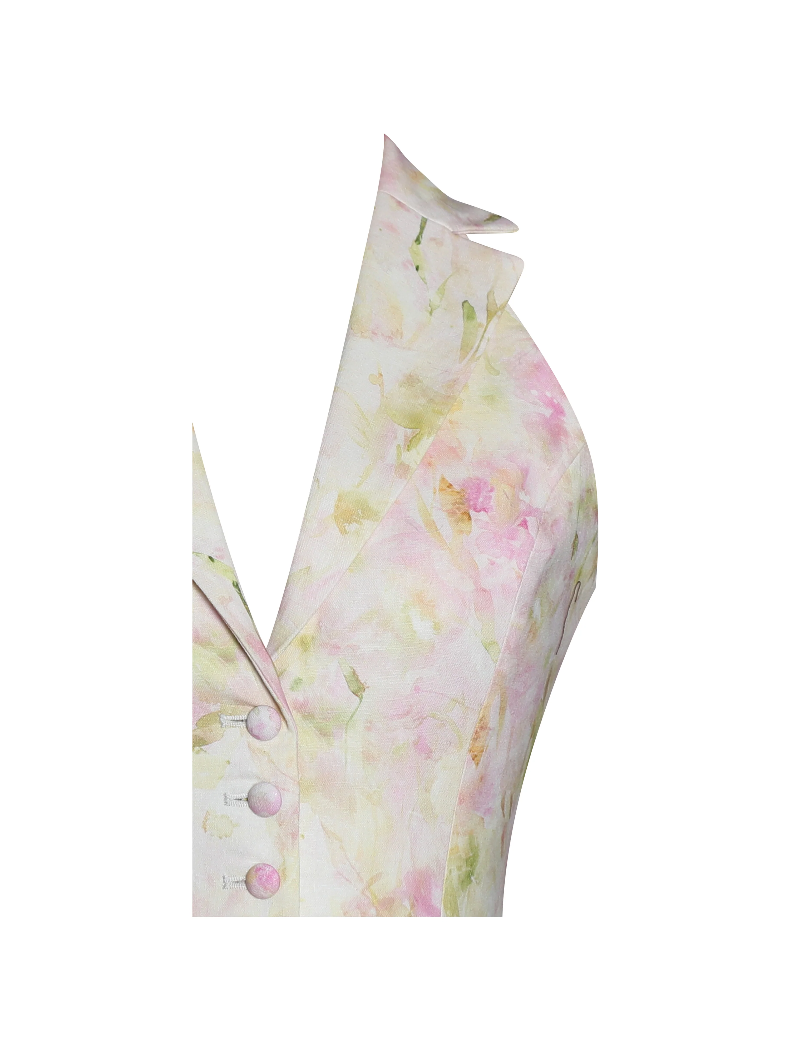 Lauren Pink Floral Print Ruched Back Linen Suit Vest - Image 23