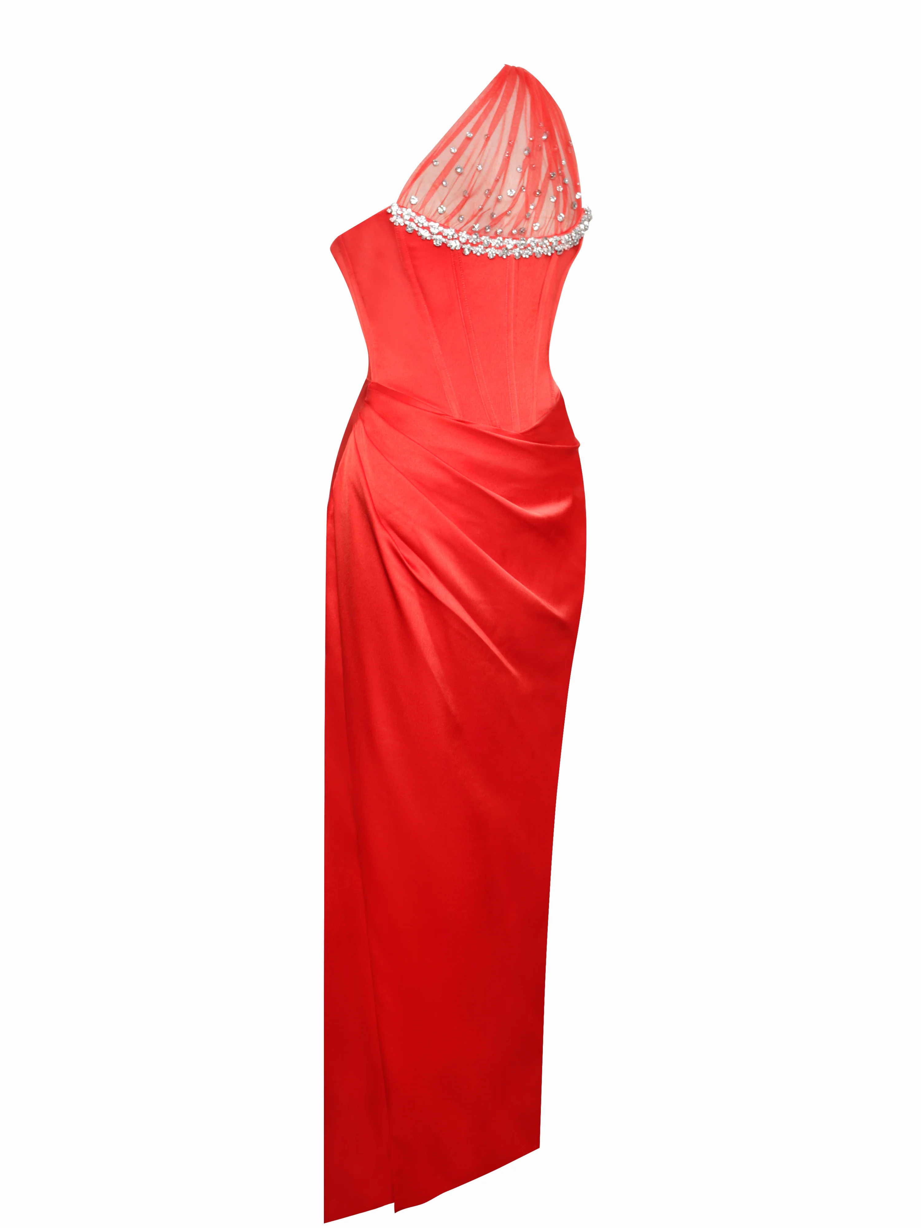 Lora Scarlet Crystal Embellished Mesh Satin Corset Gown - Image 5