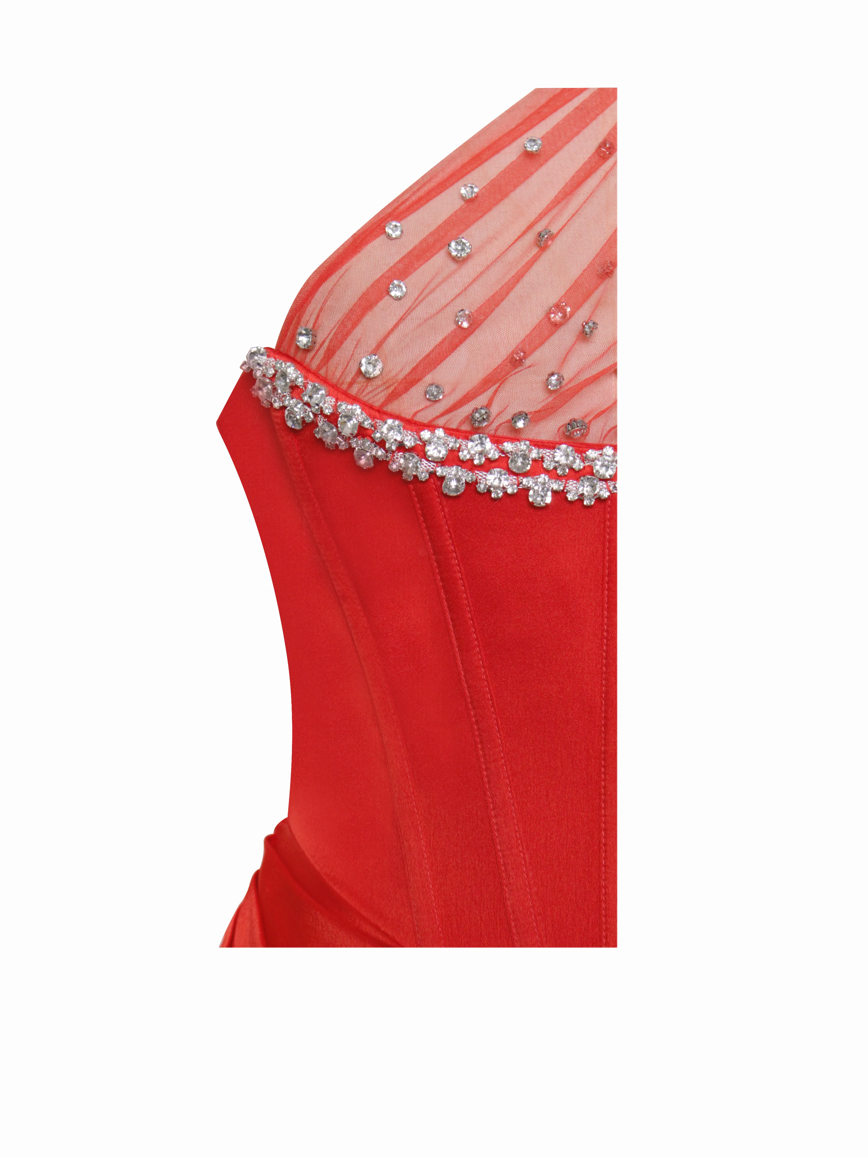 Lora Scarlet Crystal Embellished Mesh Satin Corset Gown - Image 7