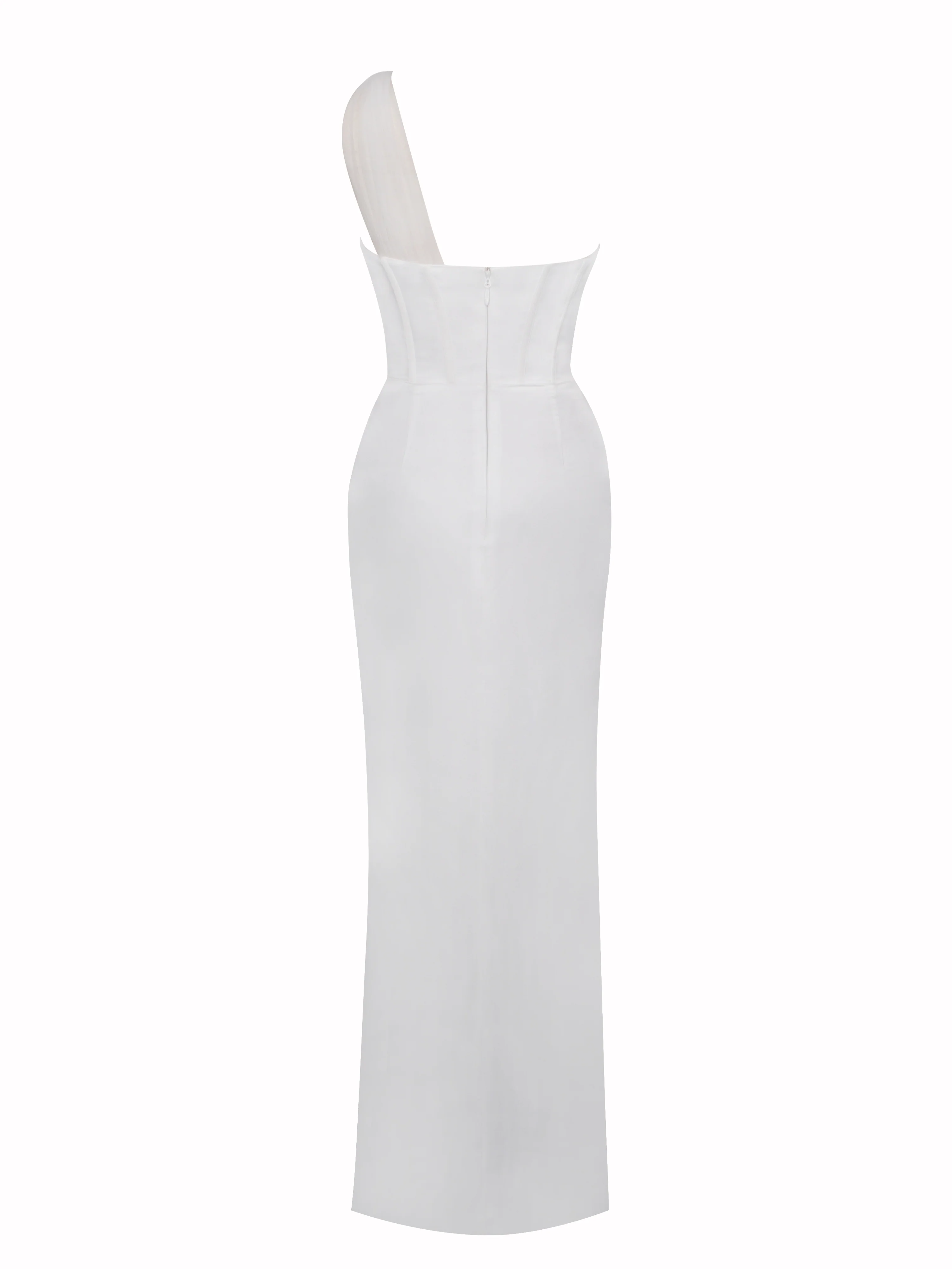 Lora White Crystal Embellished Mesh Satin Corset Gown - Image 8