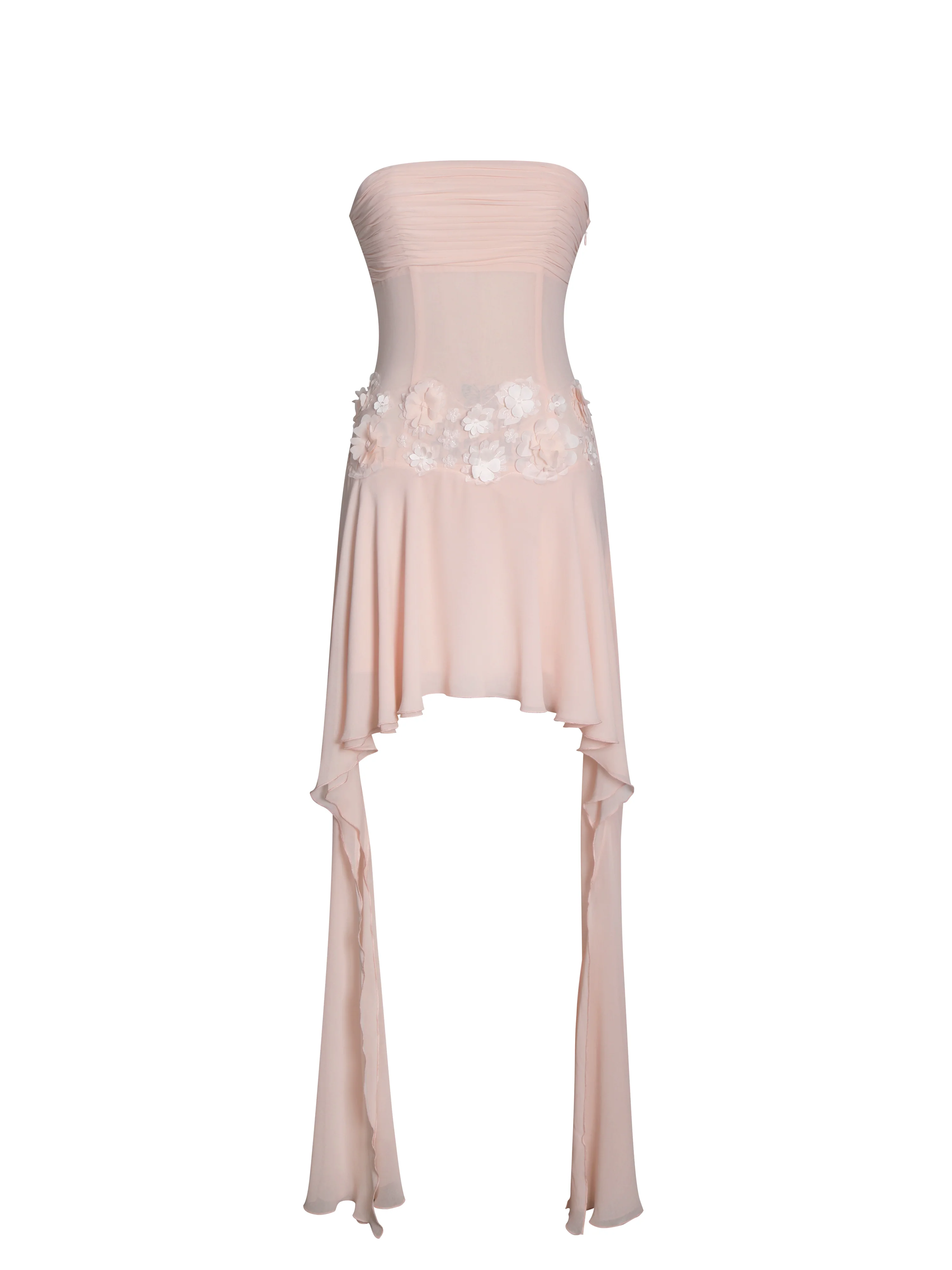 Mae Pink Ruched Breast Appliqué Trim Trailing Dress - Image 13