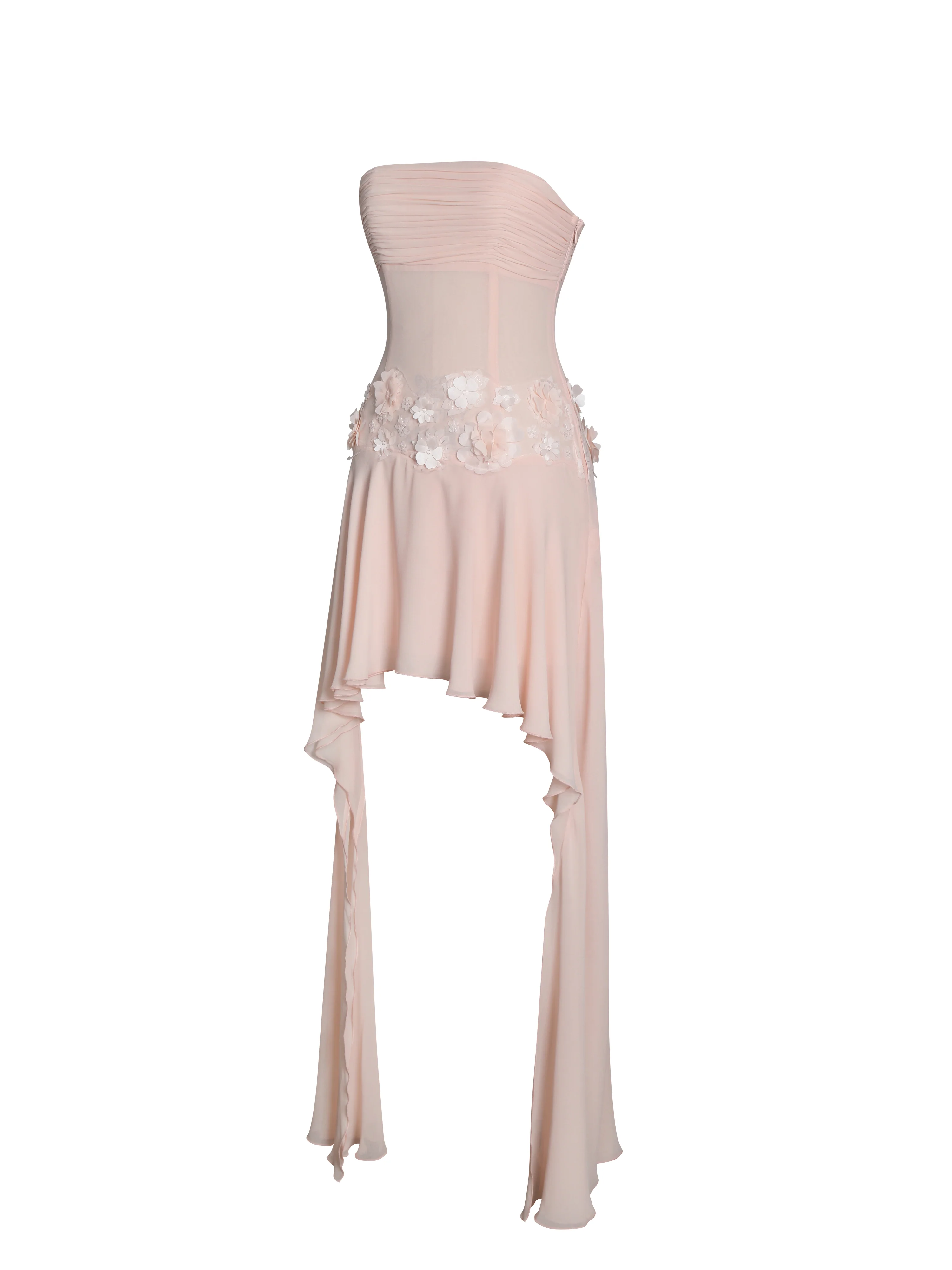 Mae Pink Ruched Breast Appliqué Trim Trailing Dress - Image 14