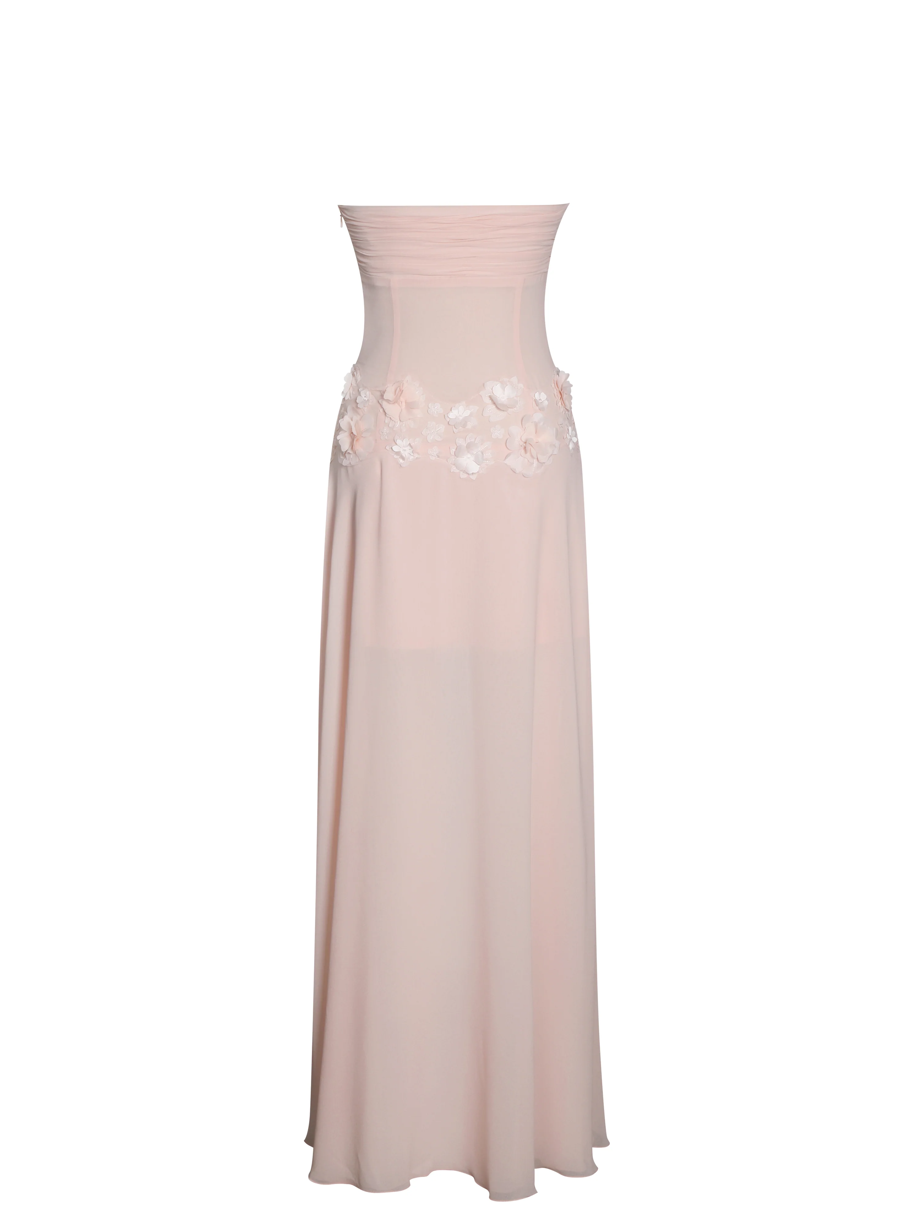 Mae Pink Ruched Breast Appliqué Trim Trailing Dress - Image 15