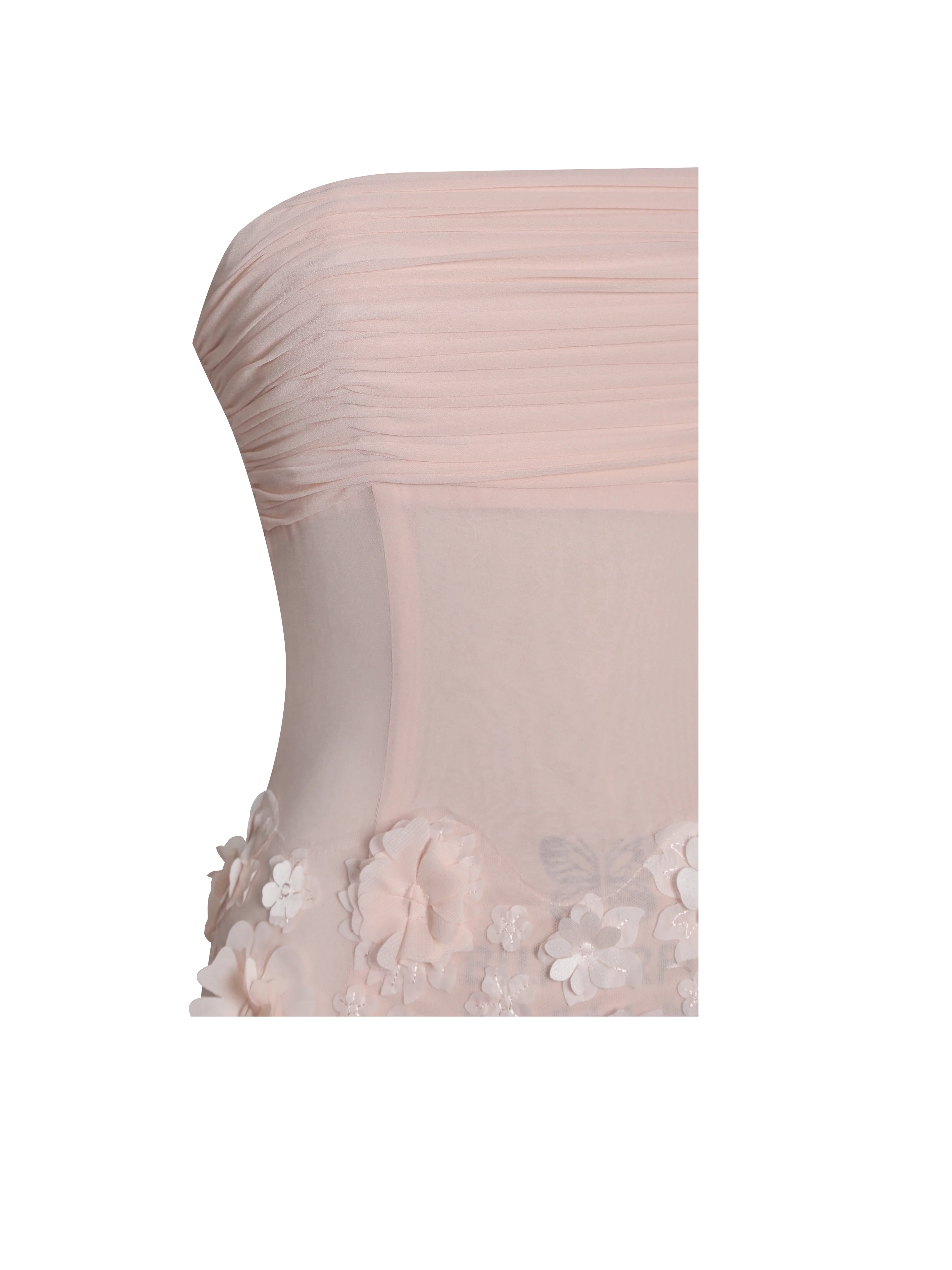 Mae Pink Ruched Breast Appliqué Trim Trailing Dress - Image 16