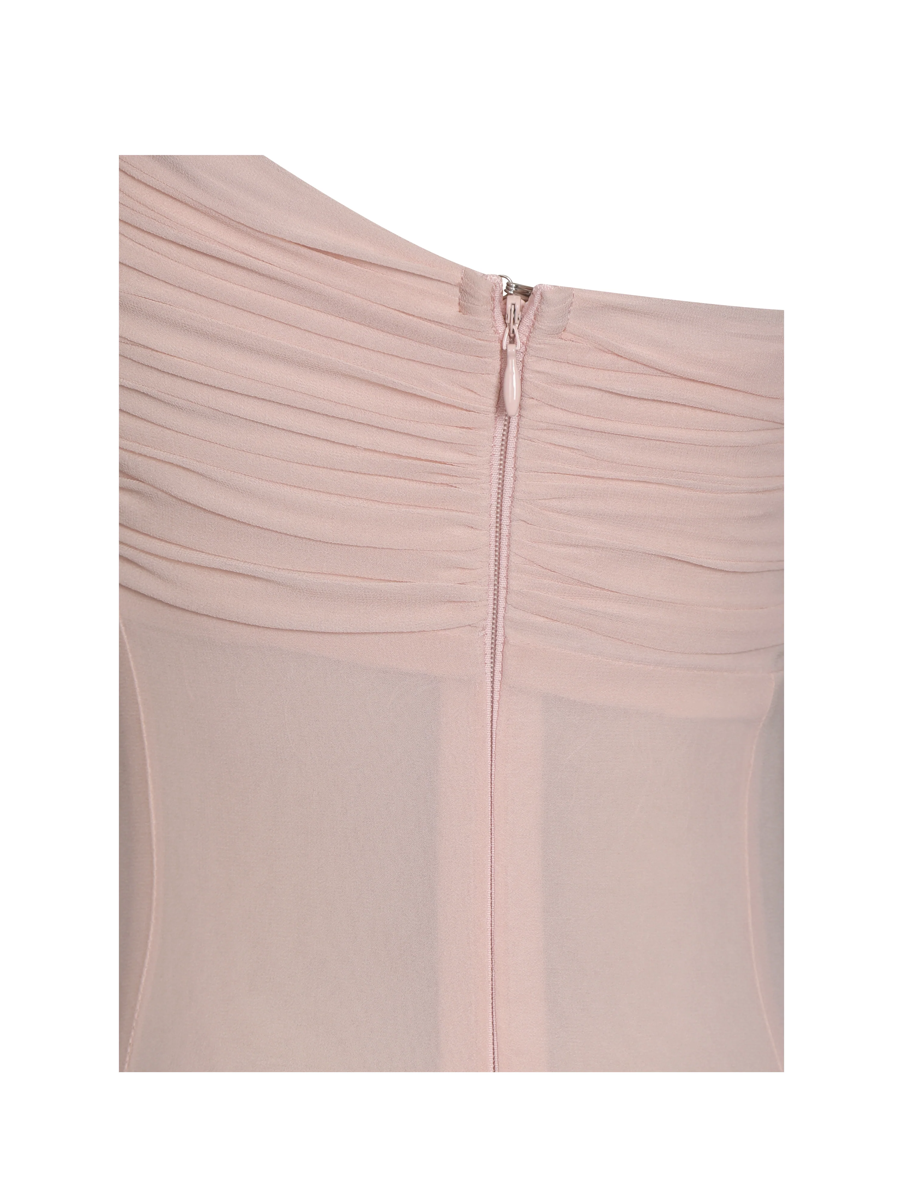 Mae Pink Ruched Breast Appliqué Trim Trailing Dress - Image 17