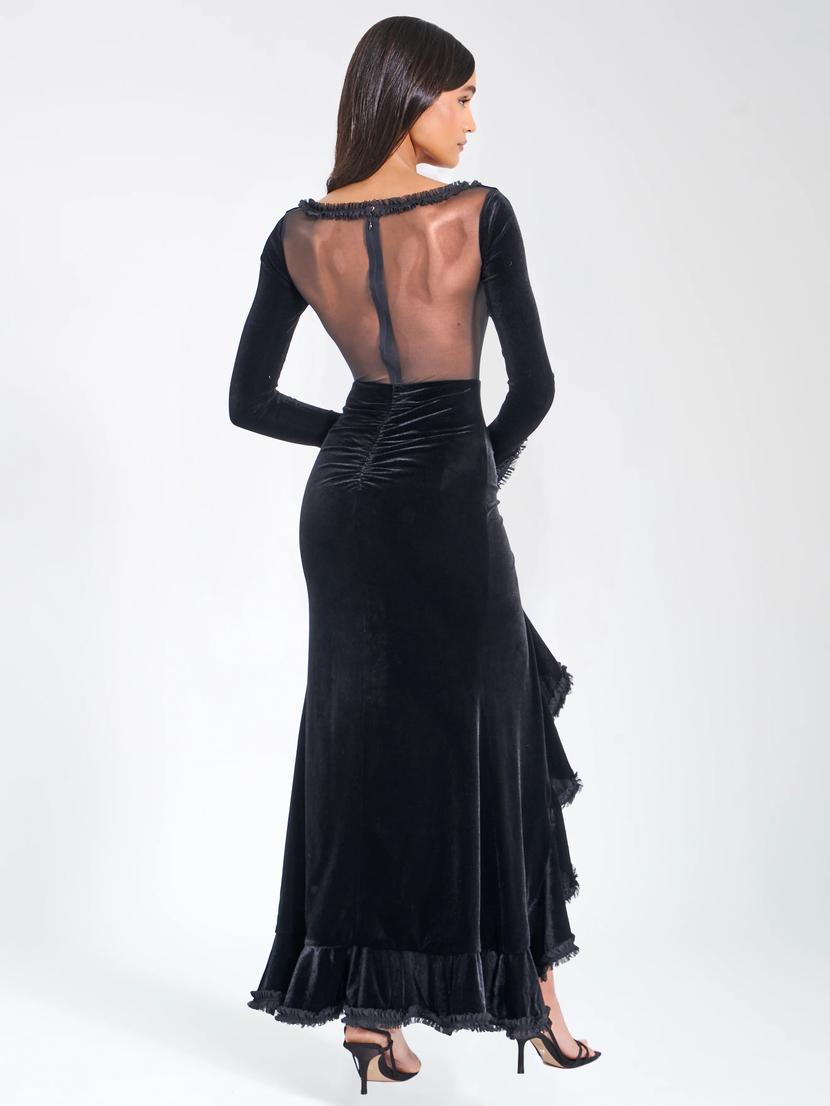 Maeve Black Velvet and Mesh Long Sleeve Maxi Dress - Image 7