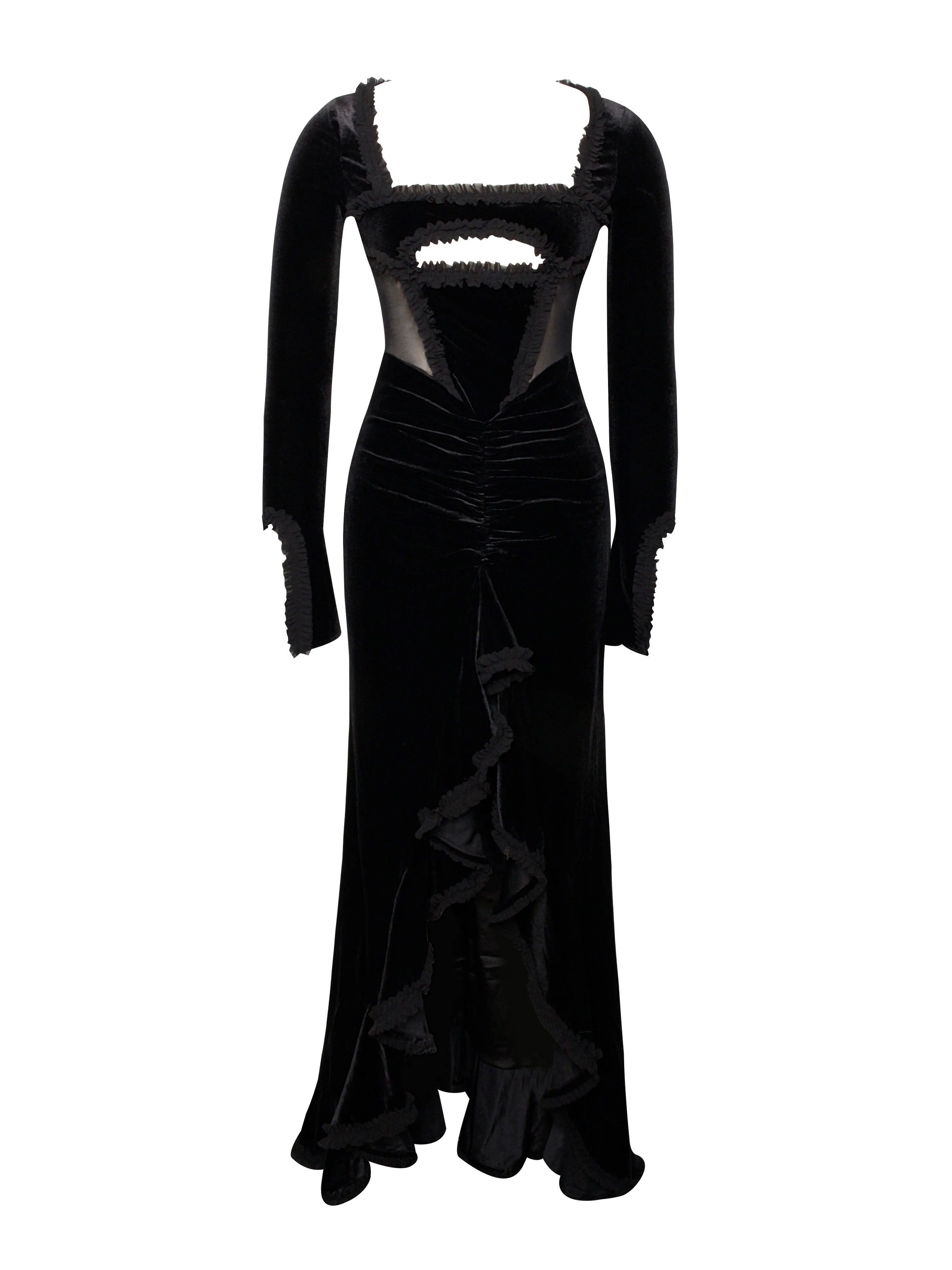 Maeve Black Velvet and Mesh Long Sleeve Maxi Dress - Image 8