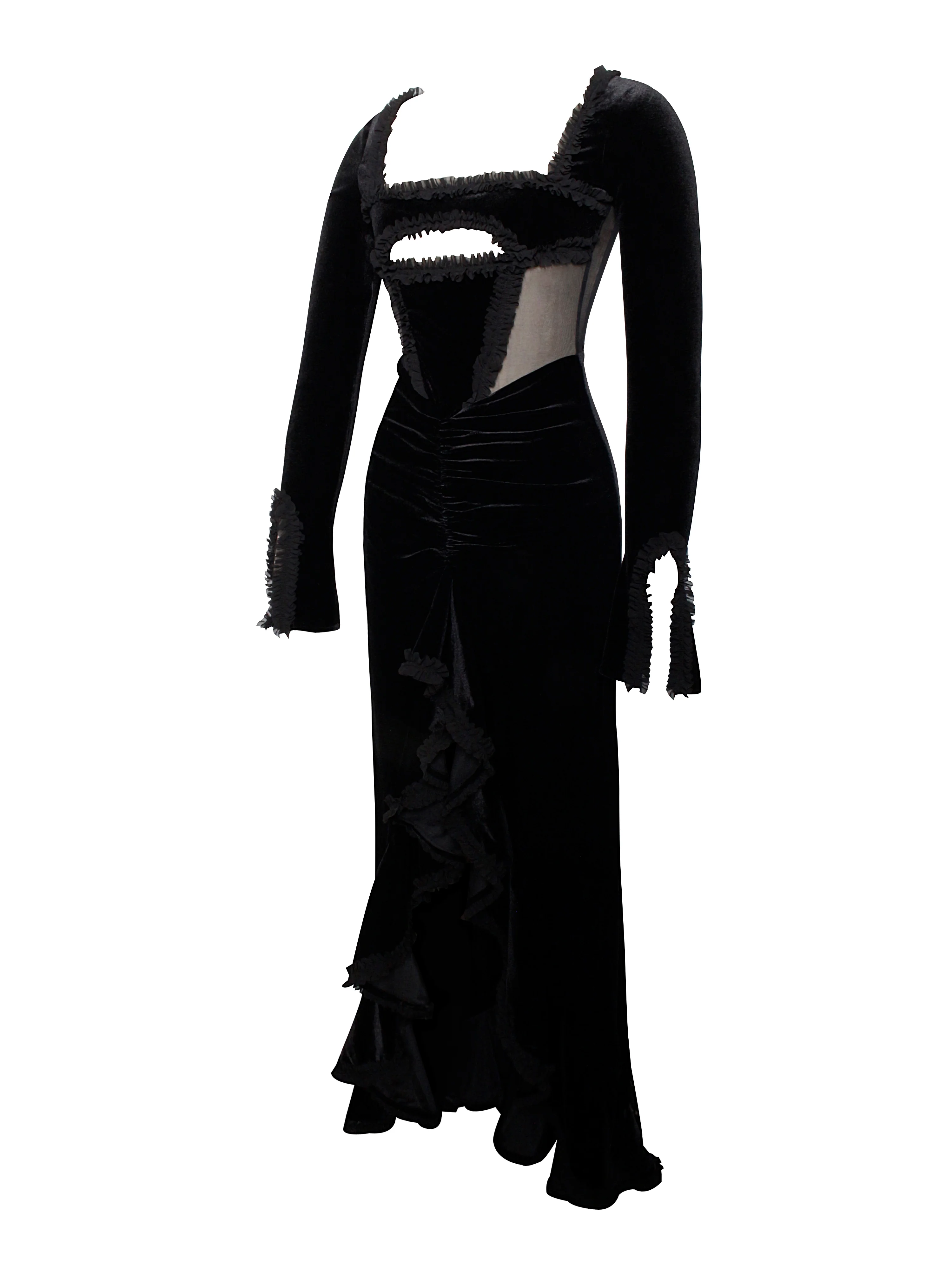 Maeve Black Velvet and Mesh Long Sleeve Maxi Dress - Image 9
