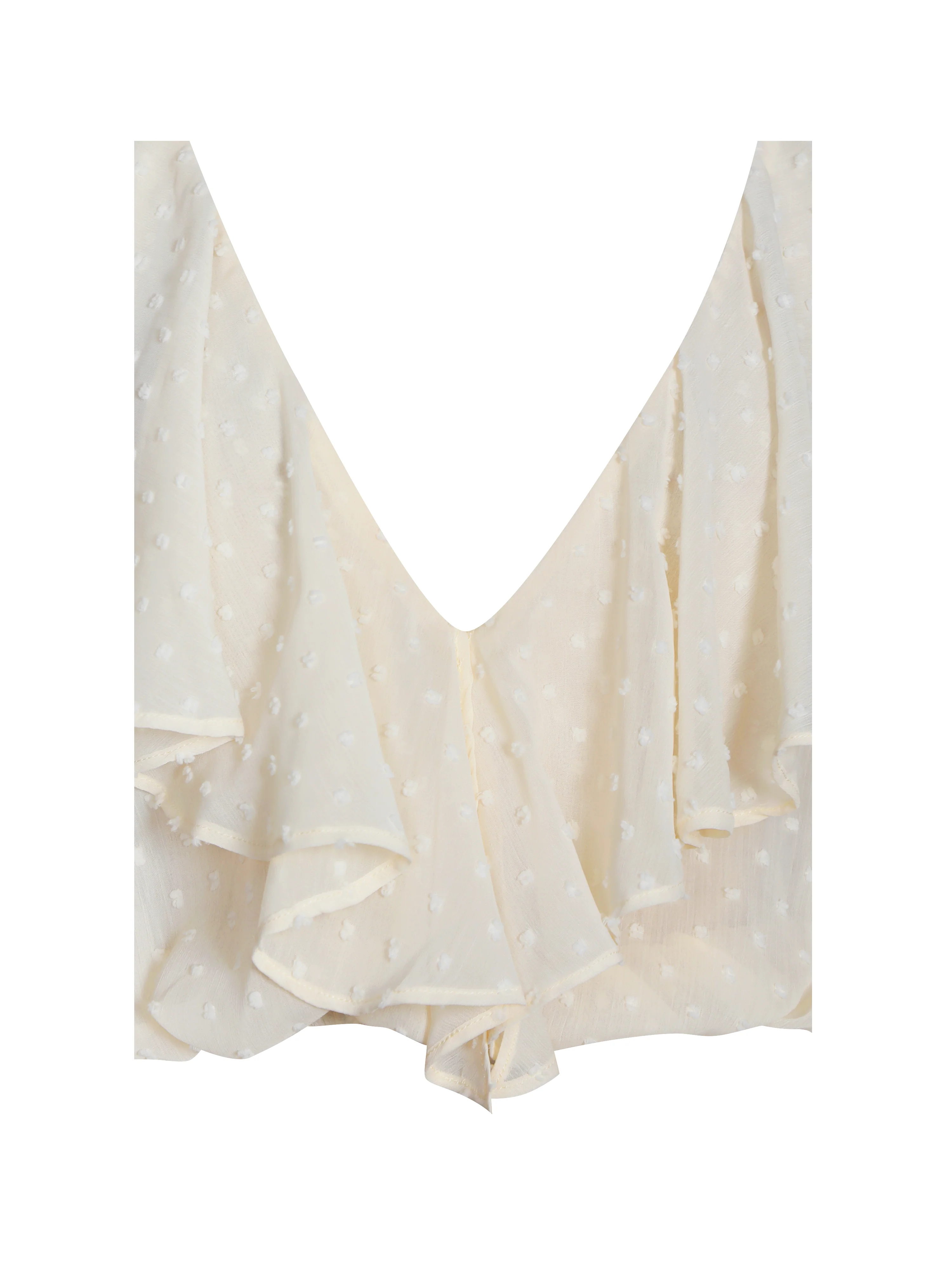 Magali Beige Dotted Mesh Ruffle V Collar Top - Image 12