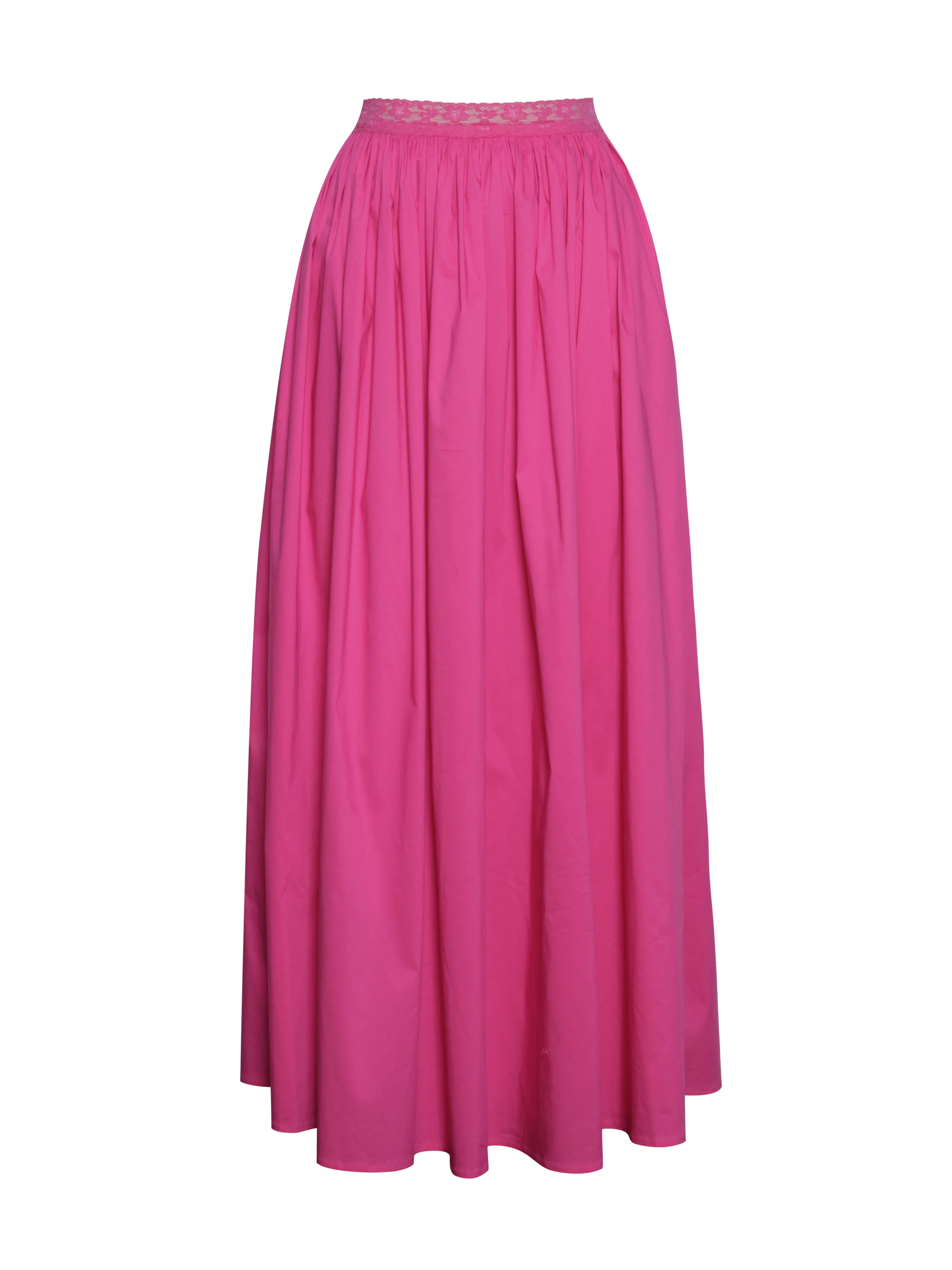 Martha Fuchsia Cotton Poplin Maxi Skirt With Lace Trim - Image 10