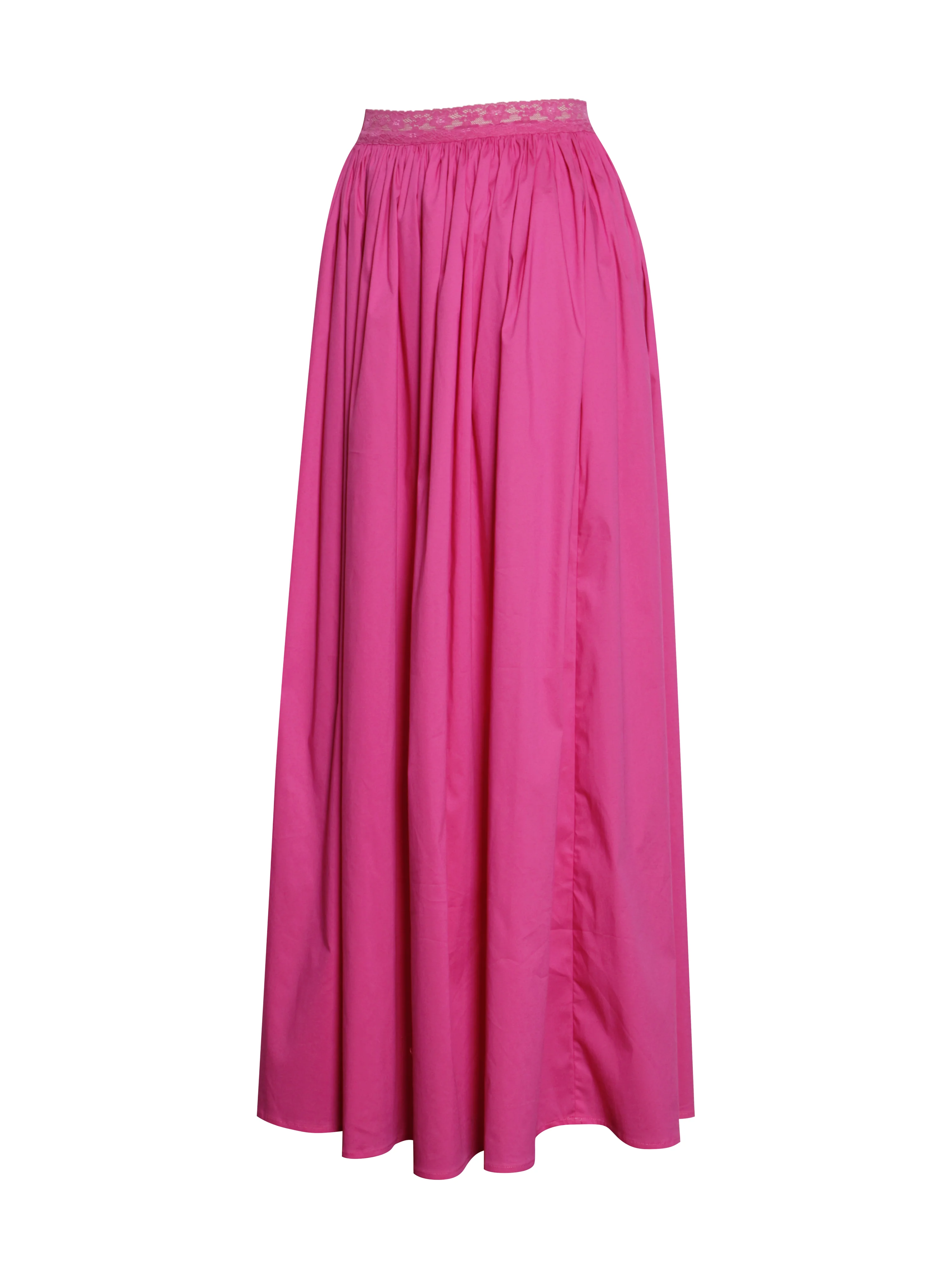 Martha Fuchsia Cotton Poplin Maxi Skirt With Lace Trim - Image 11