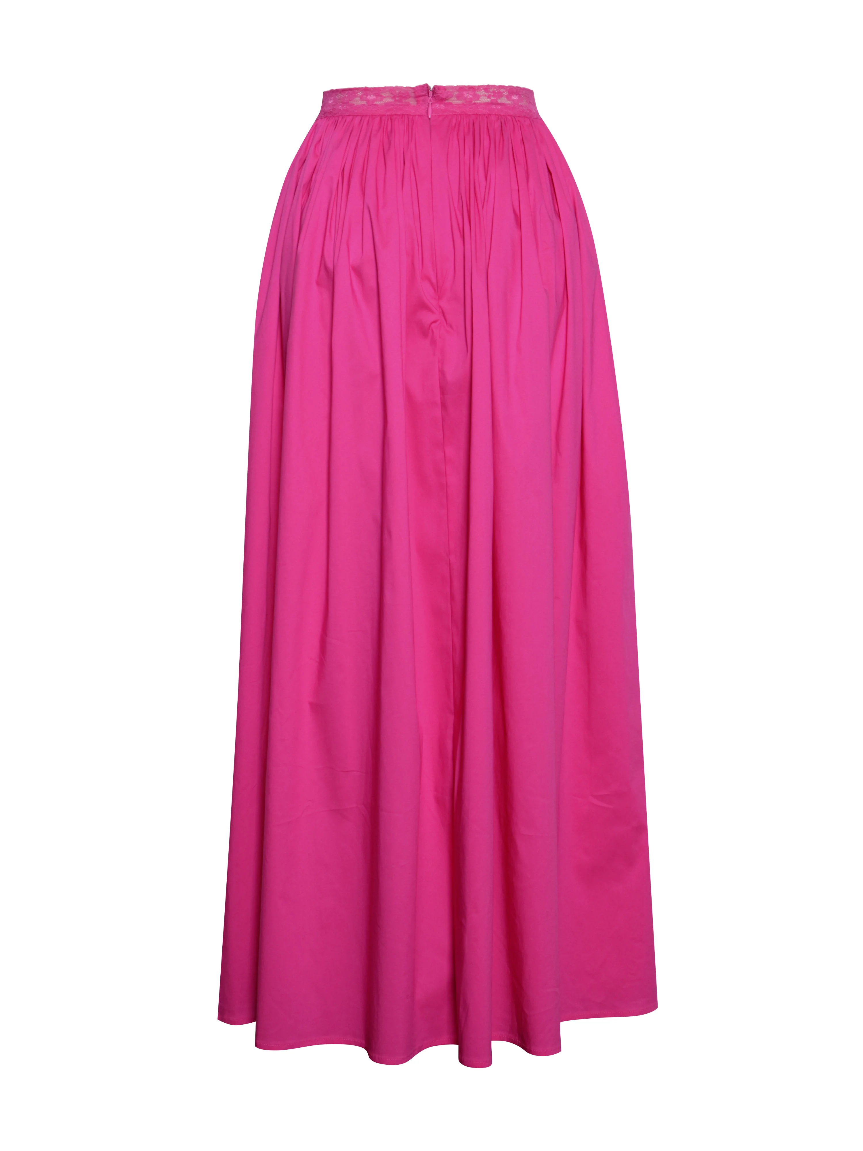 Martha Fuchsia Cotton Poplin Maxi Skirt With Lace Trim - Image 12
