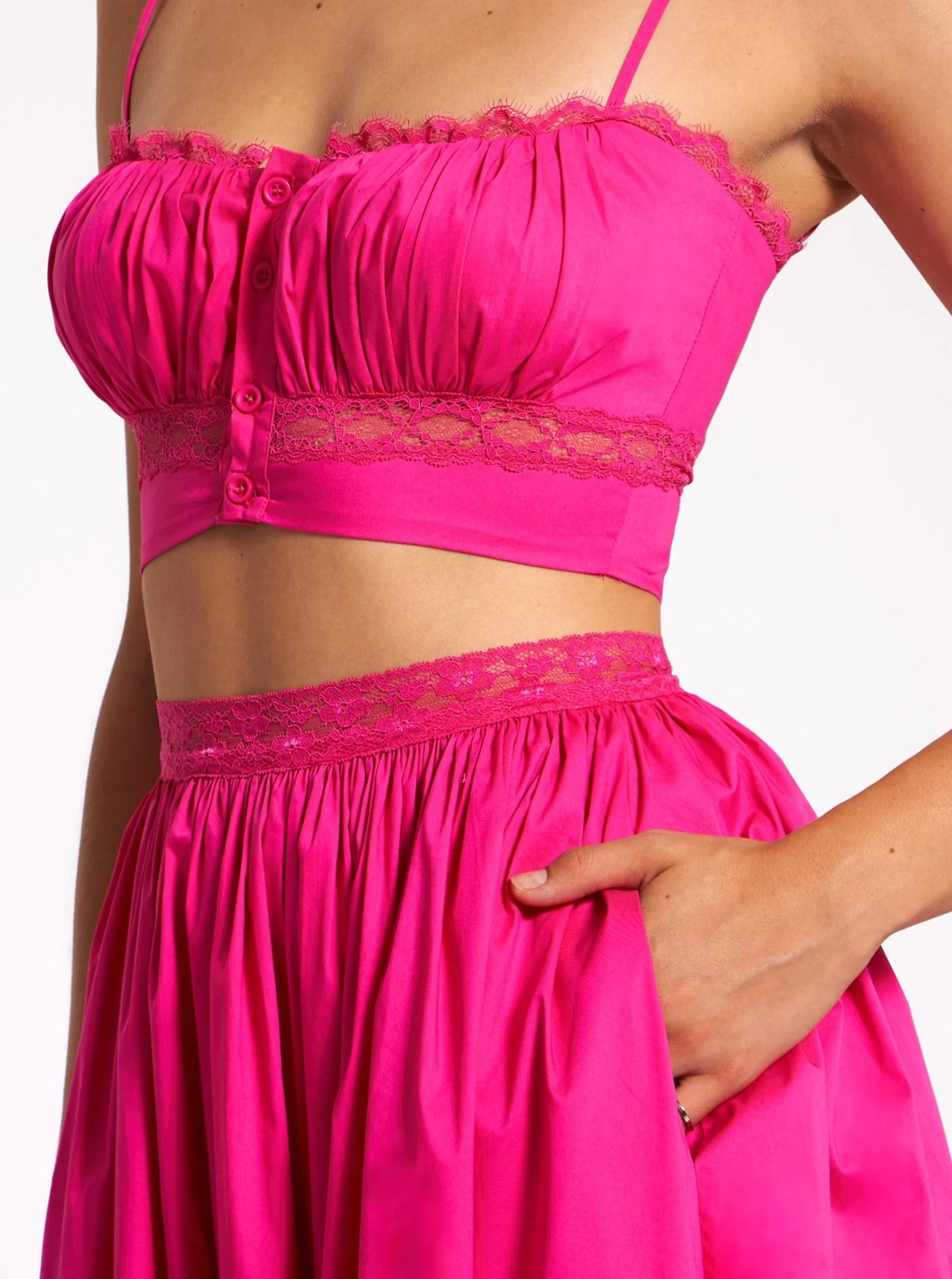 Martha Fuchsia Cotton Poplin Maxi Skirt With Lace Trim - Image 3
